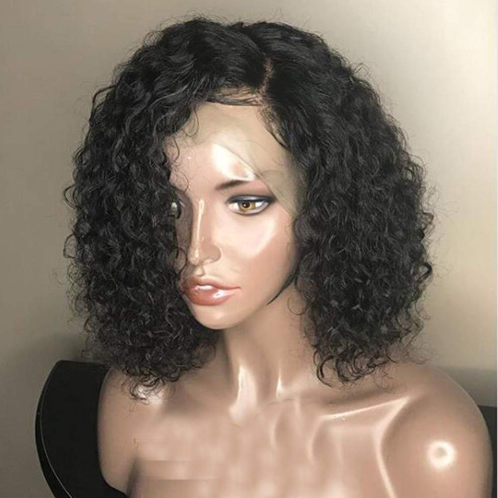 130 Density Natural Brazilian Virgin Human Hair Wig - Glueless Short Bob Curly Lace Front Wig with Baby Hair for Black Women (12