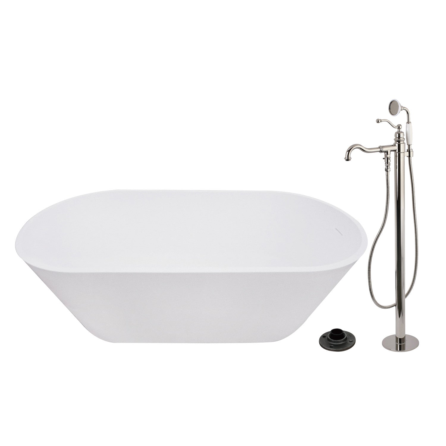 Arcticstone 67 Inch Freestanding Oval Bathtub with Faucet Combo - Solid Surface Double Ended Soaking Tub with Polished Nickel Finish - Perfect for Luxury Bathroom, Spa Retreat & Relaxation