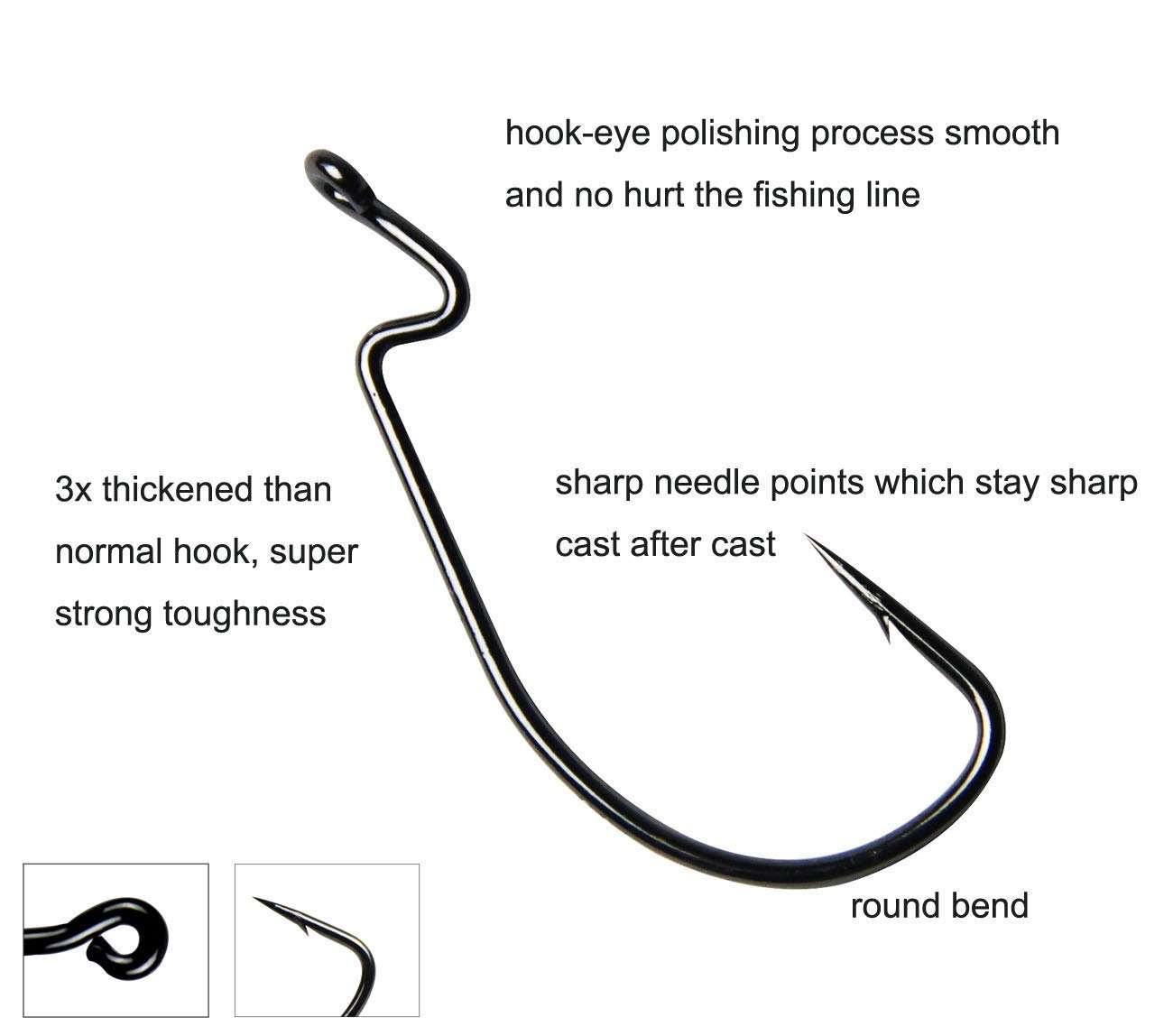 30pcs Wide Gap Jig Fishing Hooks Set - Offset Worm Hooks for Bass, Trout & Walleye - Perfect for Freshwater & Saltwater Fishing, Kayak Fishing & Ice Fishing