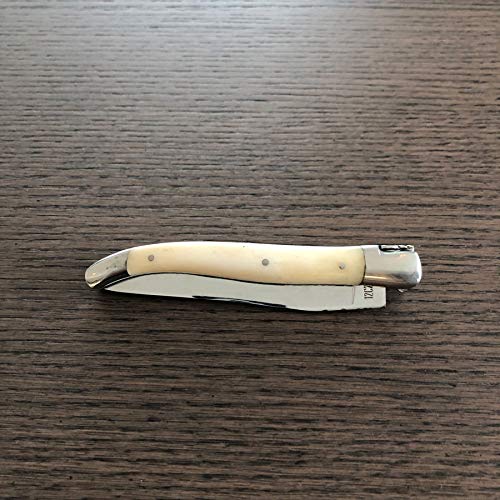 Laguiole en Aubrac Handmade Luxury Double Plates Folding Knife - 4.8 Inch (12cm) Bone Handle, Forged Stainless Steel Blade with Shiny Bolsters - Perfect for Camping, Hiking & Outdoor Adventures