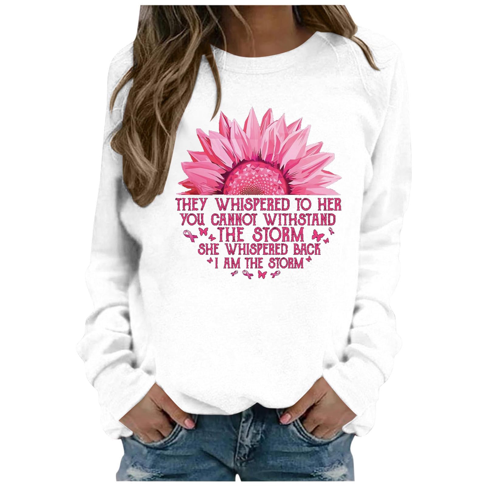 Leodye Breast Cancer Sweatshirt for Women 2024 - Storm Quote Fall Fashion for Survivors