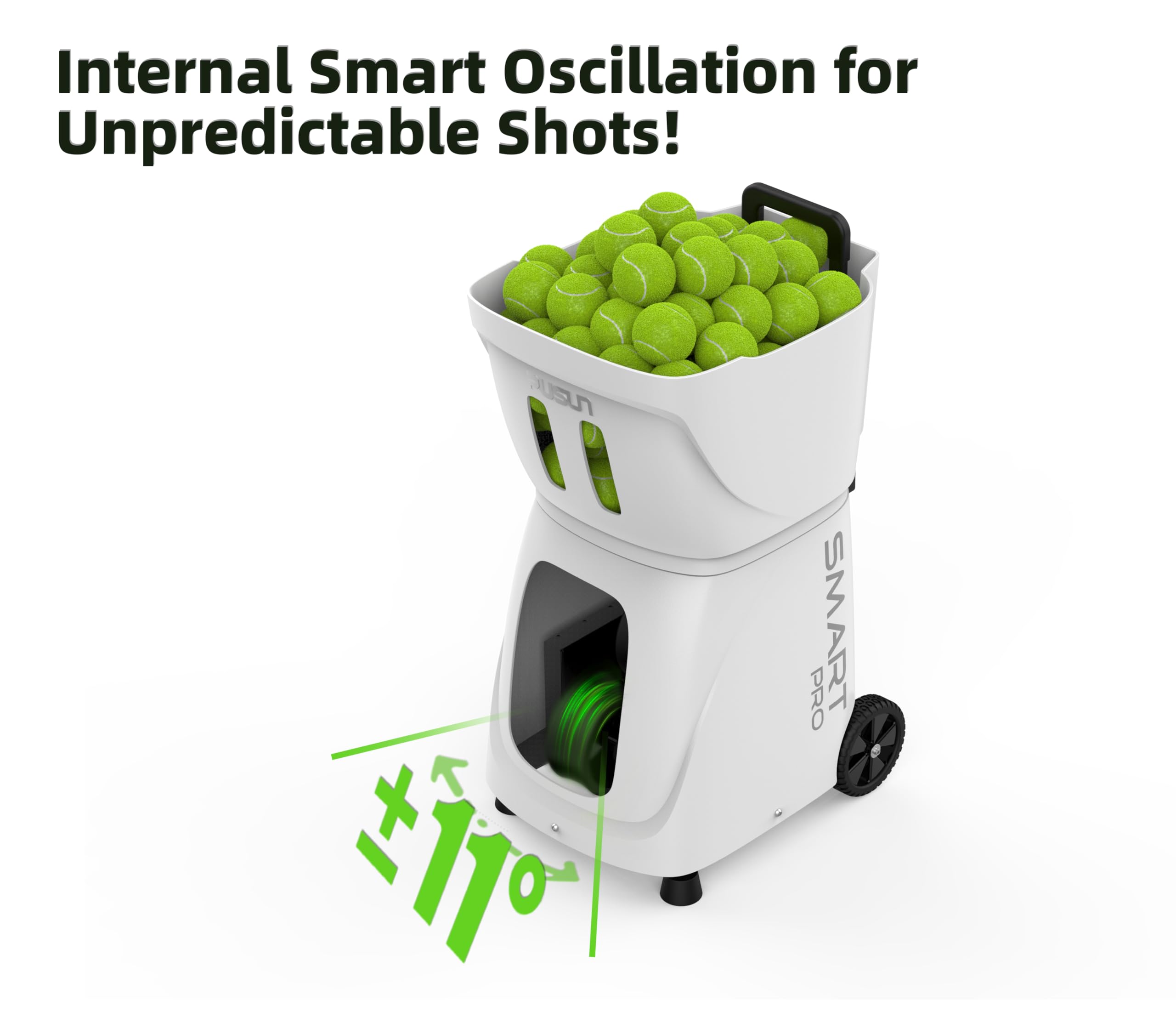 PT-Smart Pro Tennis Ball Machine with Internal Oscillation & Centered Ejection - Portable Tennis Training Equipment with App & Remote Control for Solo Practice, Coaching & Professional Training | Perfect for Backyard Drills, Court Practice & Tennis Lessons