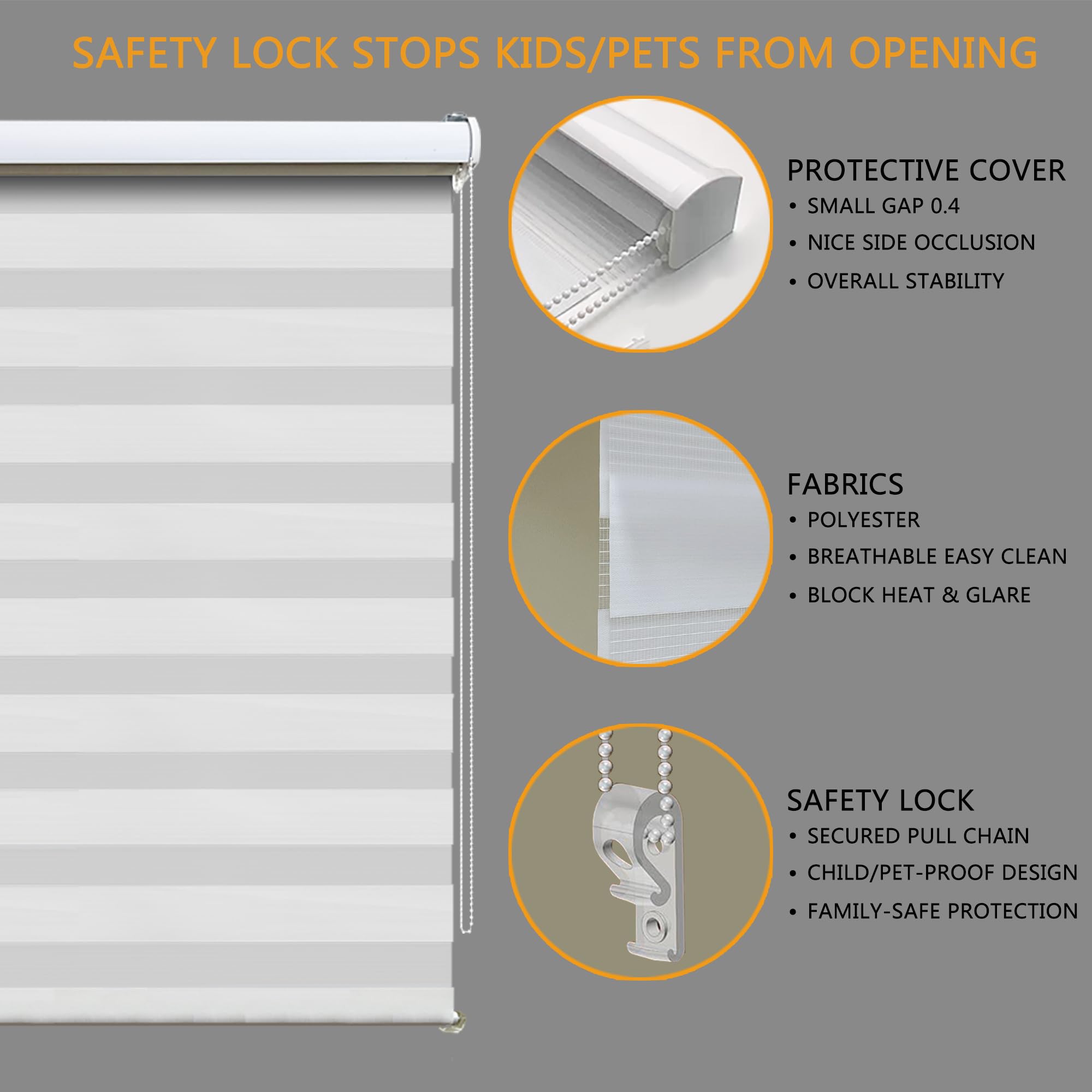 SUNWAY Dual Layer Zebra Roller Shades - Light Filtering & Blackout Window Blinds for Day & Night Privacy - 36