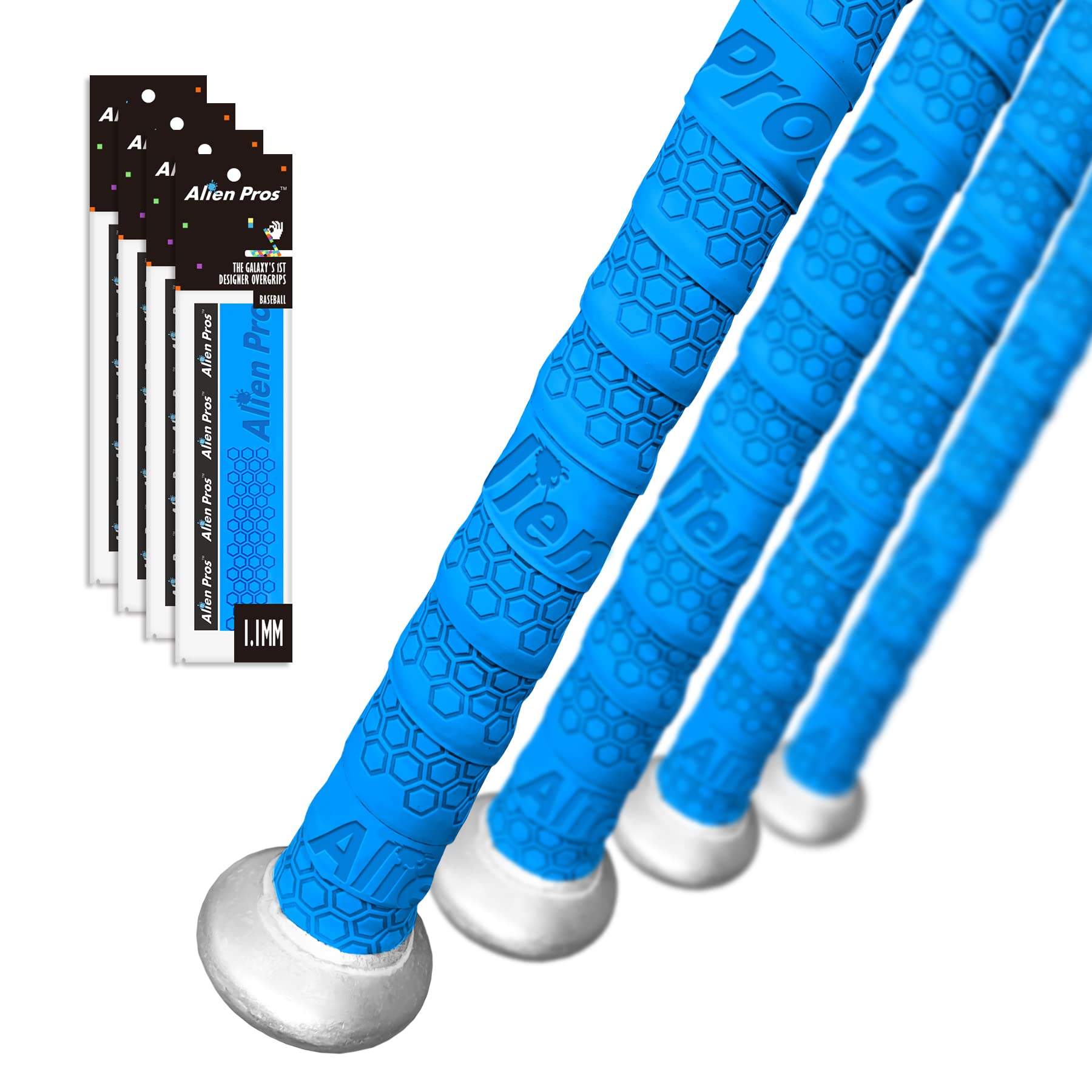 ALIEN PROS Baseball Bat Grip Tape - 1.1mm Precut Pro Feel Batting Tape (2 or 4 Grips) - Replacement for Old Baseball Bat Handle - Improve Swing Control & Power for Home Runs - Perfect for Little League, High School & Adult Baseball Players