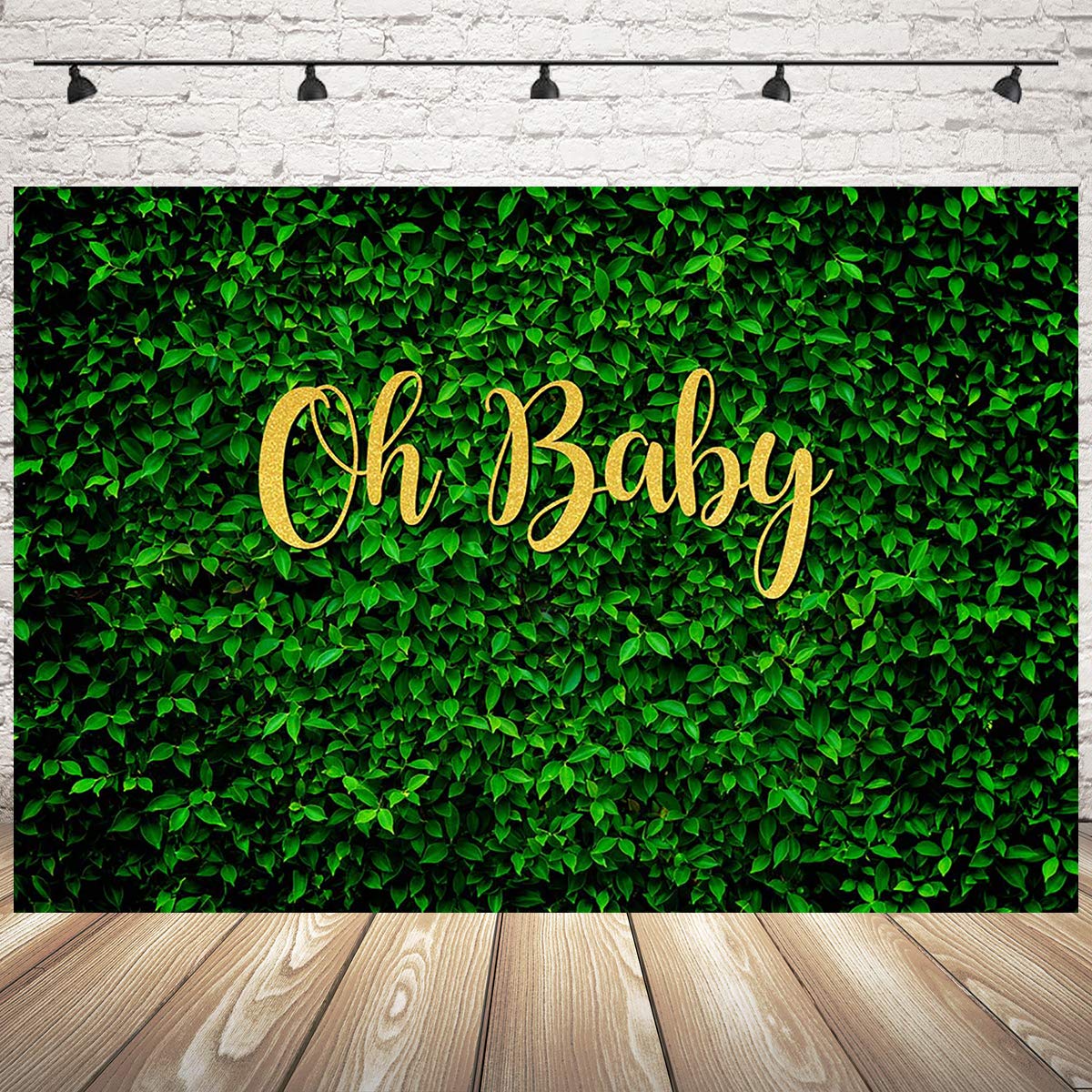 Green Leaves Baby Shower Backdrop - 5'x3' Safari Grass Wall Hedge Photo Booth Background for Oh Baby Party Decorations & Photography - Perfect for Jungle Theme Baby Showers, Gender Reveals, and Birthday Parties