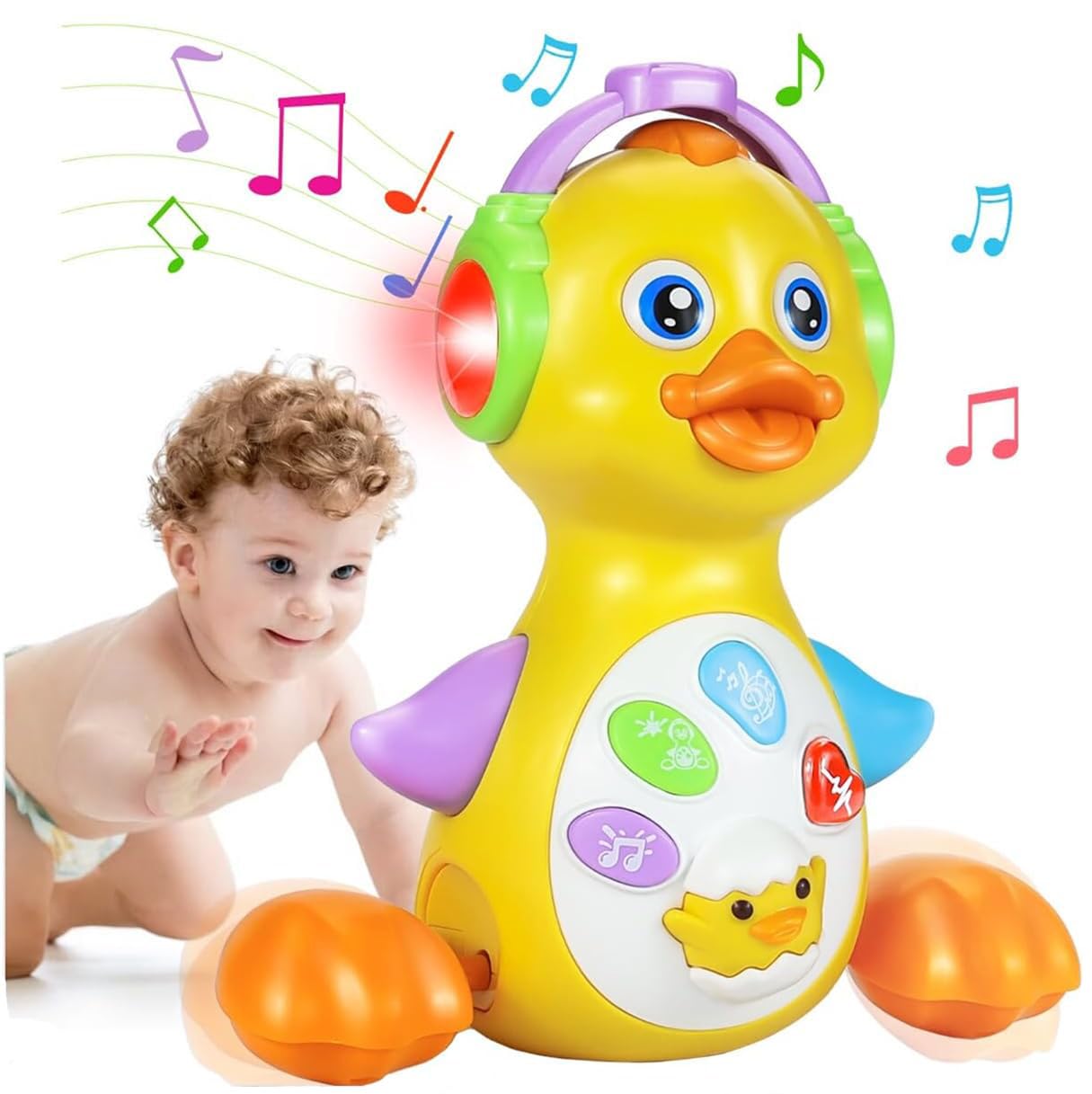 HAPTIME Musical Light Up Duck Toys for Toddlers 1-3 Years - Interactive Baby Toys 18+ Months with Sound & Lights - Encourages Crawling & Sensory Development - Perfect Christmas Birthday Gift for 1-2 Year Old Boys & Girls - Great for Playtime, Learning & Early Childhood Development