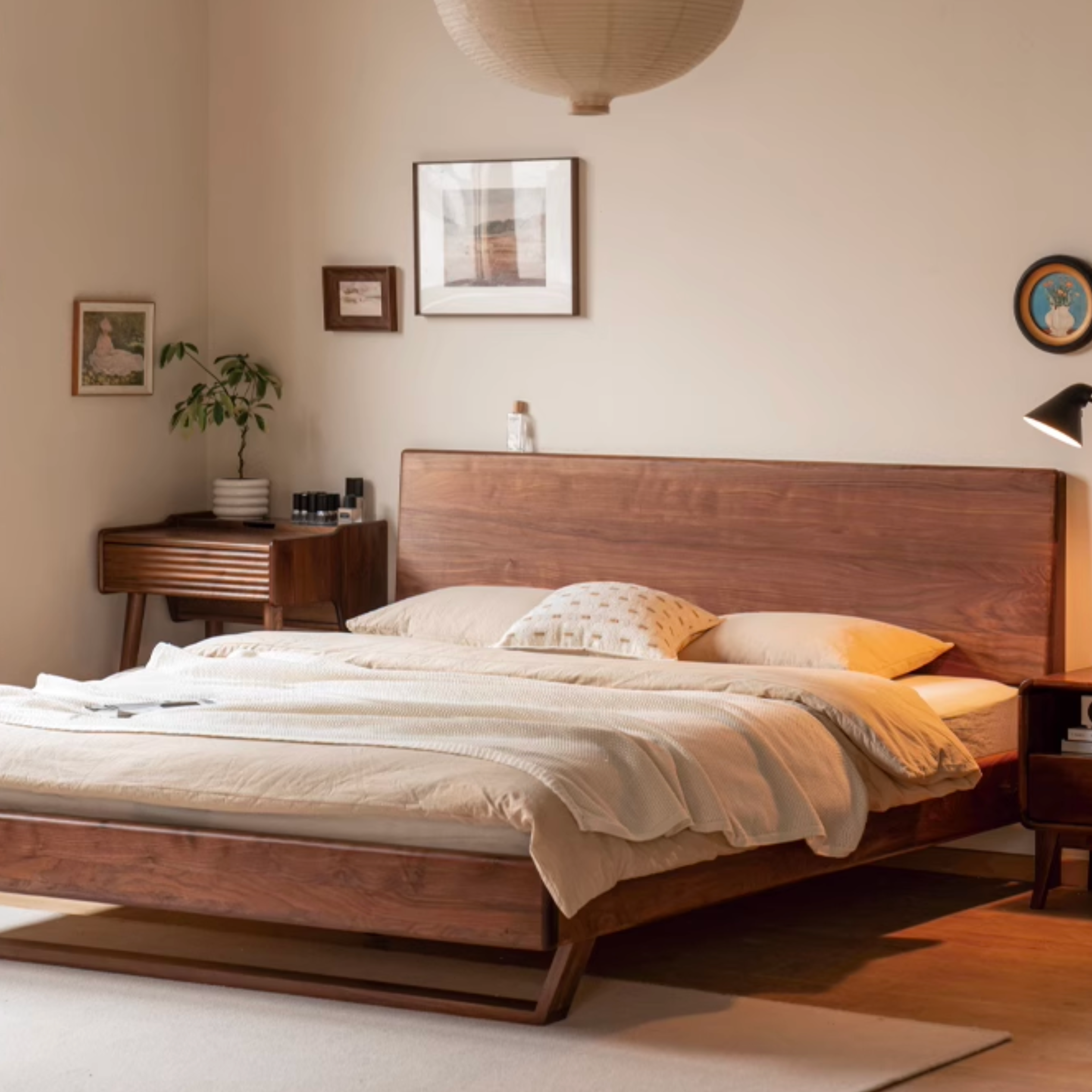 Solid Black Walnut Wood Floating Bed Frame - Modern Platform Bed for Bedroom, Guest Room, or Master Suite