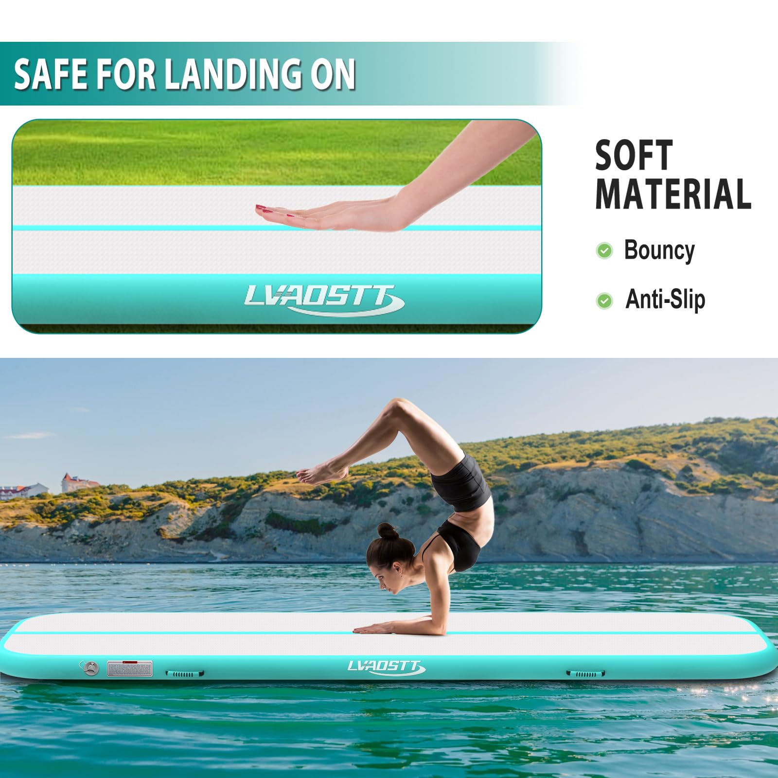 **Inflatable Gymnastics Air Mat - 13ft/16ft/20ft Tumble Track with Electric Pump - 4/8 Inch Thickness for Home Training, Cheerleading & Water Use - Perfect for Tumbling, Meditation & Backyard Fun**