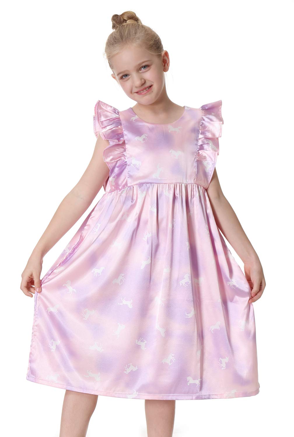 Silk Satin Girls Nightgowns - Cute Short Sleeve Pajama Sleepwear for Toddlers & Kids 3-12 Years | Soft Summer Nightdress for Girls' Bedtime & Sleepovers