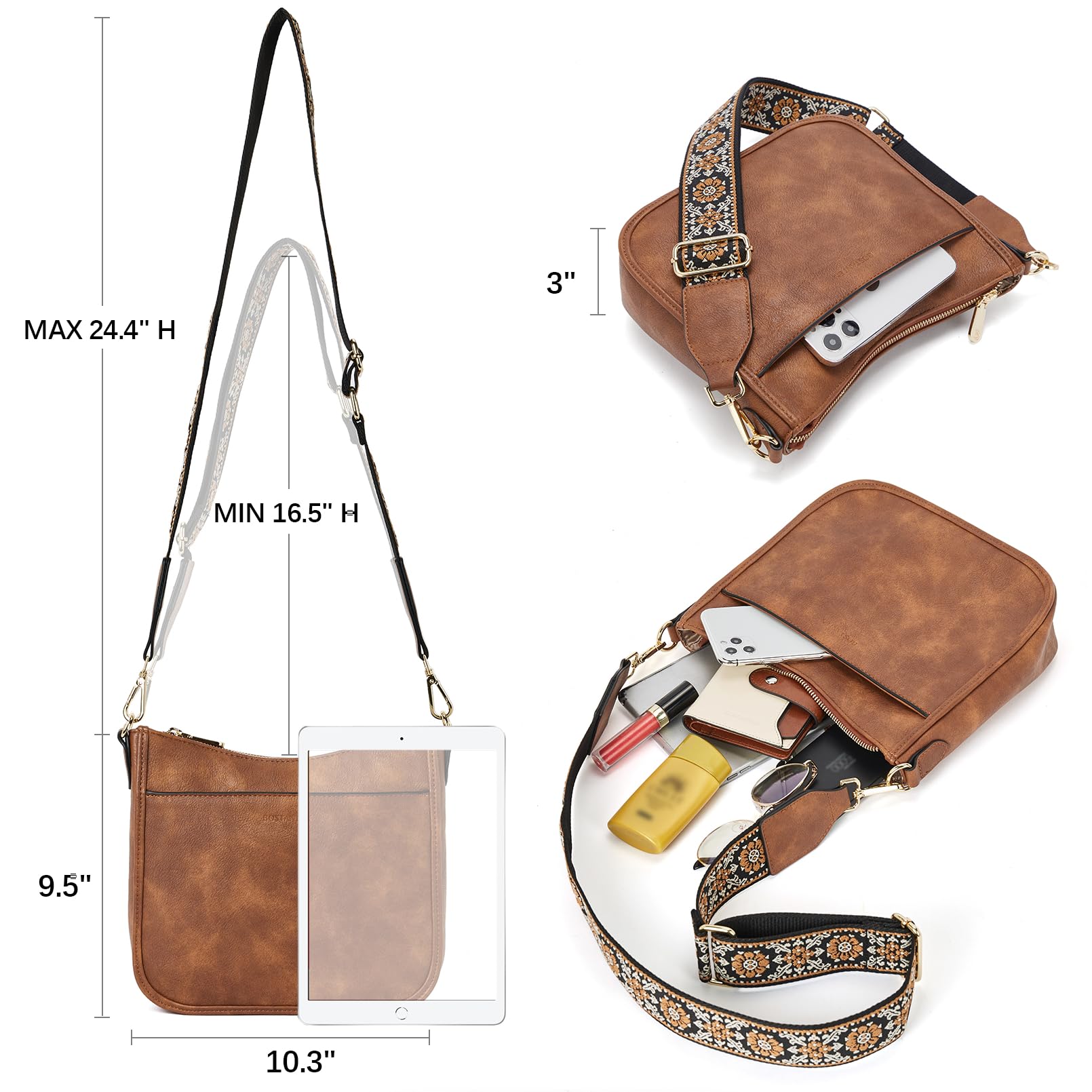 BOSTANTEN Vegan Leather Crossbody Bag for Women - Stylish Hobo Purse for Daily Use
