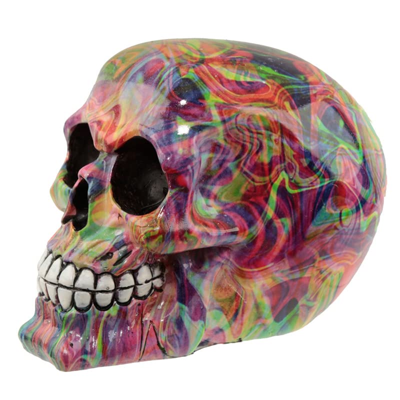 Puckator Rainbow Marble Effect Skull Ornament - Gothic Home Decor Resin Skull for Halloween, Goth Gifts for Men & Women - Unique Living Room Decor, Shelf Display & Dark Aesthetic Accessories