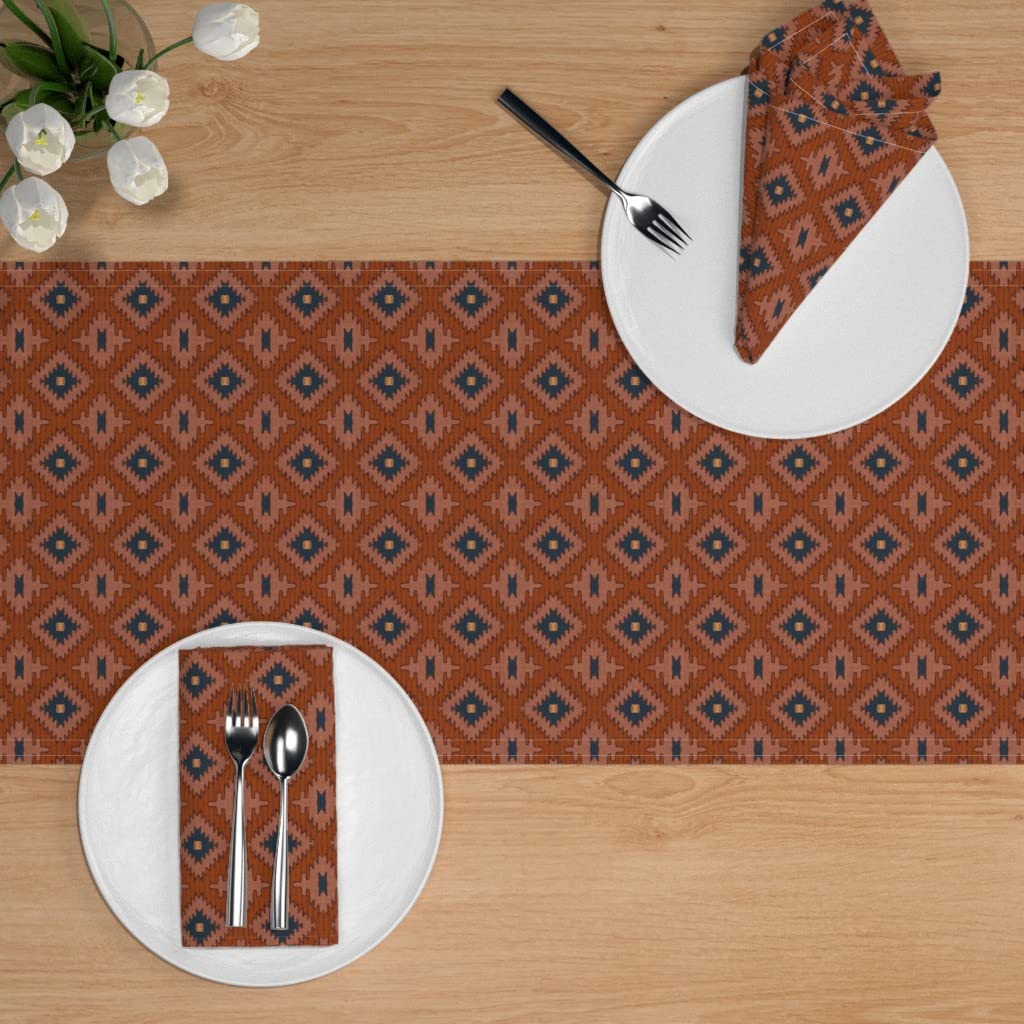 Southwestern Rust Red Geometric Boho Cotton Sateen Table Runner 108