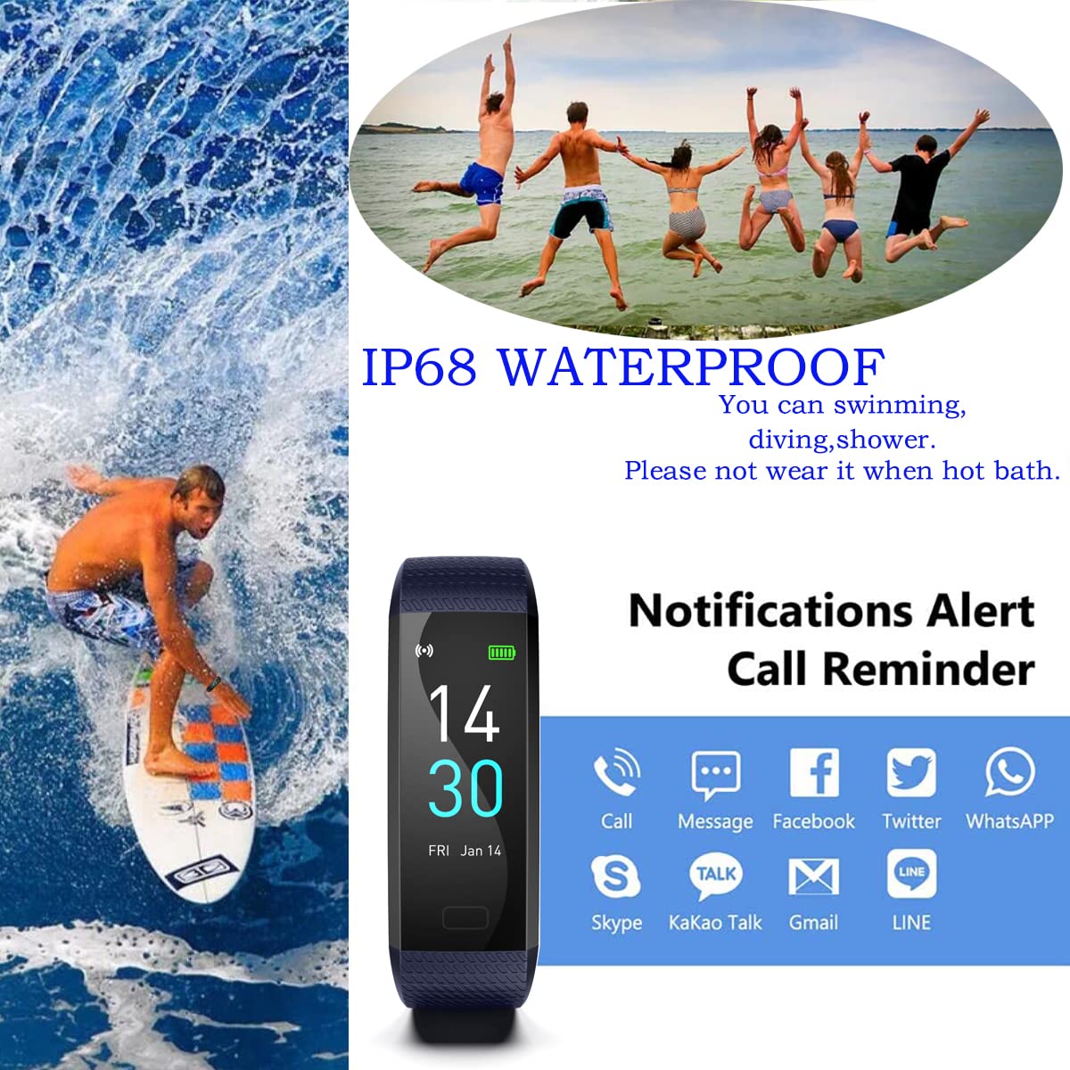Premium Fitness Tracker with Heart Rate Monitor, Step Counter & Calorie Tracker - IP68 Waterproof Smartwatch with Sleep Tracking & Stopwatch - Perfect for Running, Gym Workouts & Daily Activity Monitoring