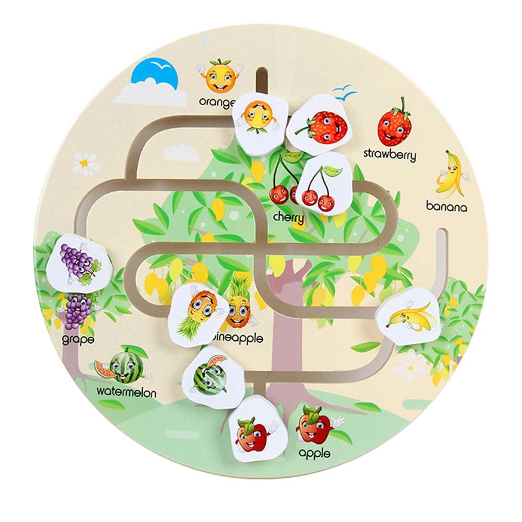 Fashion My Day® Wooden Track Walking Maze Puzzle Toy with Fruits - Educational Baby & Toddler Toys for Early Development | Perfect for Sensory Play, Fine Motor Skills & Learning Shapes | Great for Playtime, Daycare & Montessori Activities