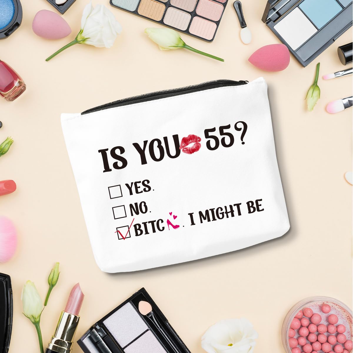 55th Birthday Gifts for Women - Funny Makeup Bag & Cosmetic Pouch for Mom, Grandma | Perfect for 55 Year Old Birthday Party Decorations & Anniversary Celebrations | Great for Travel, Spa Days & Gift Giving