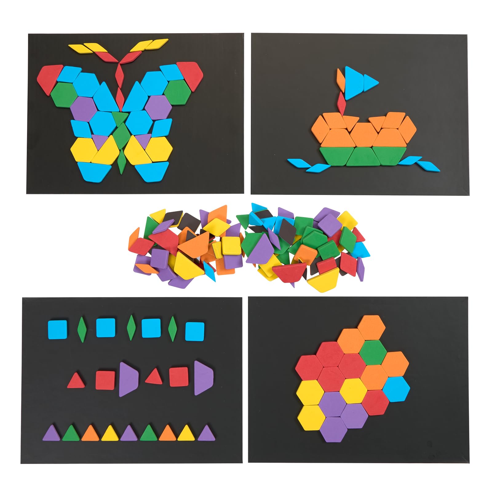Excellerations Magnetic Foam Shape Building Blocks - 184 Piece STEM Educational Toy with 12x9 Inch Boards for Preschool Math Skills | Pattern Recognition & Creative Play for Kids
