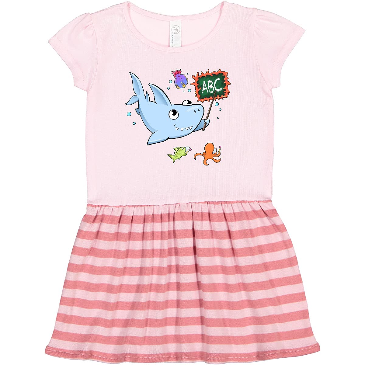 Inktastic Teacher Shark with School of Fish Toddler Dress - Cute Baby Girl Outfit for School, Daycare & Playtime | Soft Cotton Casual Dress for Toddlers