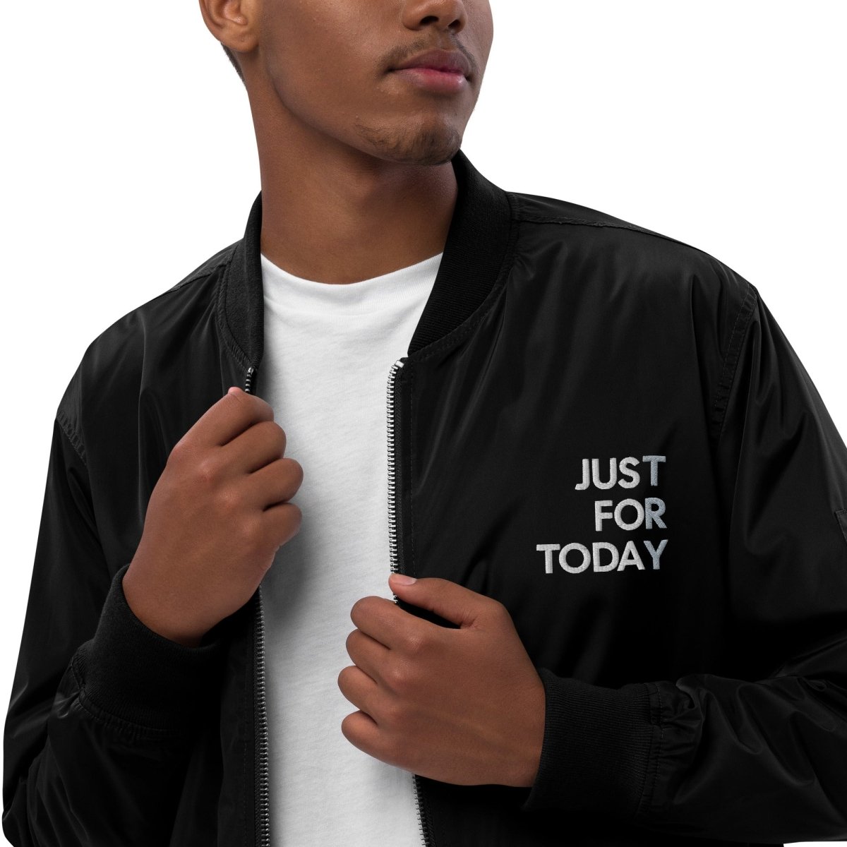 Just For Today Premium Embroidered Recycled Bomber Jacket - Eco-Friendly Fashion for Men & Women - Perfect for Casual Outings & Streetwear Style
