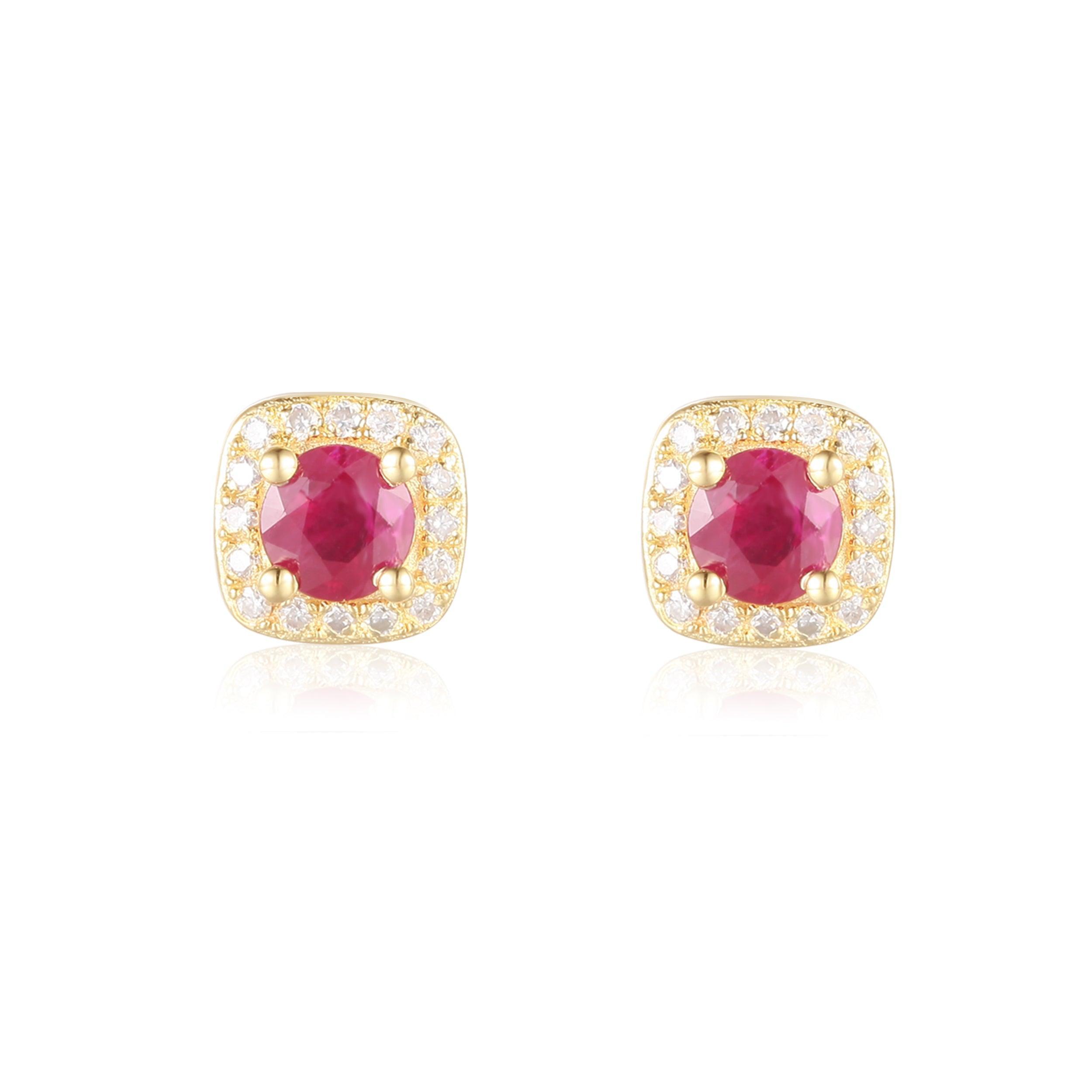 Ruby Halo Earrings for Women - Genuine Gemstone Stud Earrings with Sterling Silver Setting | Perfect for Weddings, Parties & Special Occasions