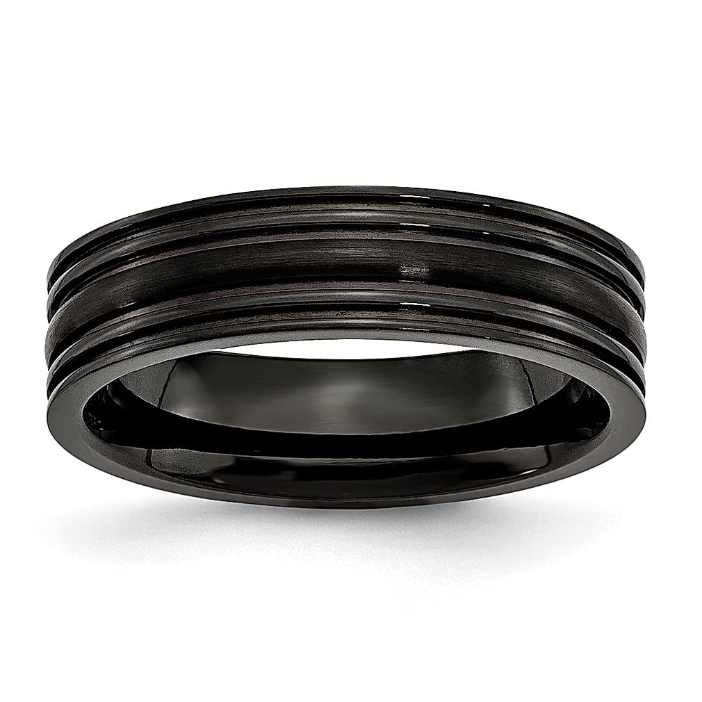 ICE CARATS Titanium 6mm Brushed Black Plated Wedding Band Ring for Women - Elegant Grooved Design, Perfect as Anniversary Gift, Bridal Jewelry & Everyday Fashion Accessory