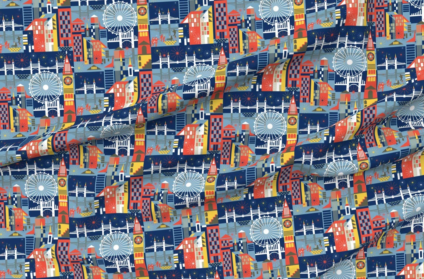 Midnight City Year Big London Printed Satin Fabric by The Yard - Premium Sewing Material for Apparel, Lining, Fashion, Blankets & Home Decor - Perfect for DIY Projects, Quilting & Upholstery