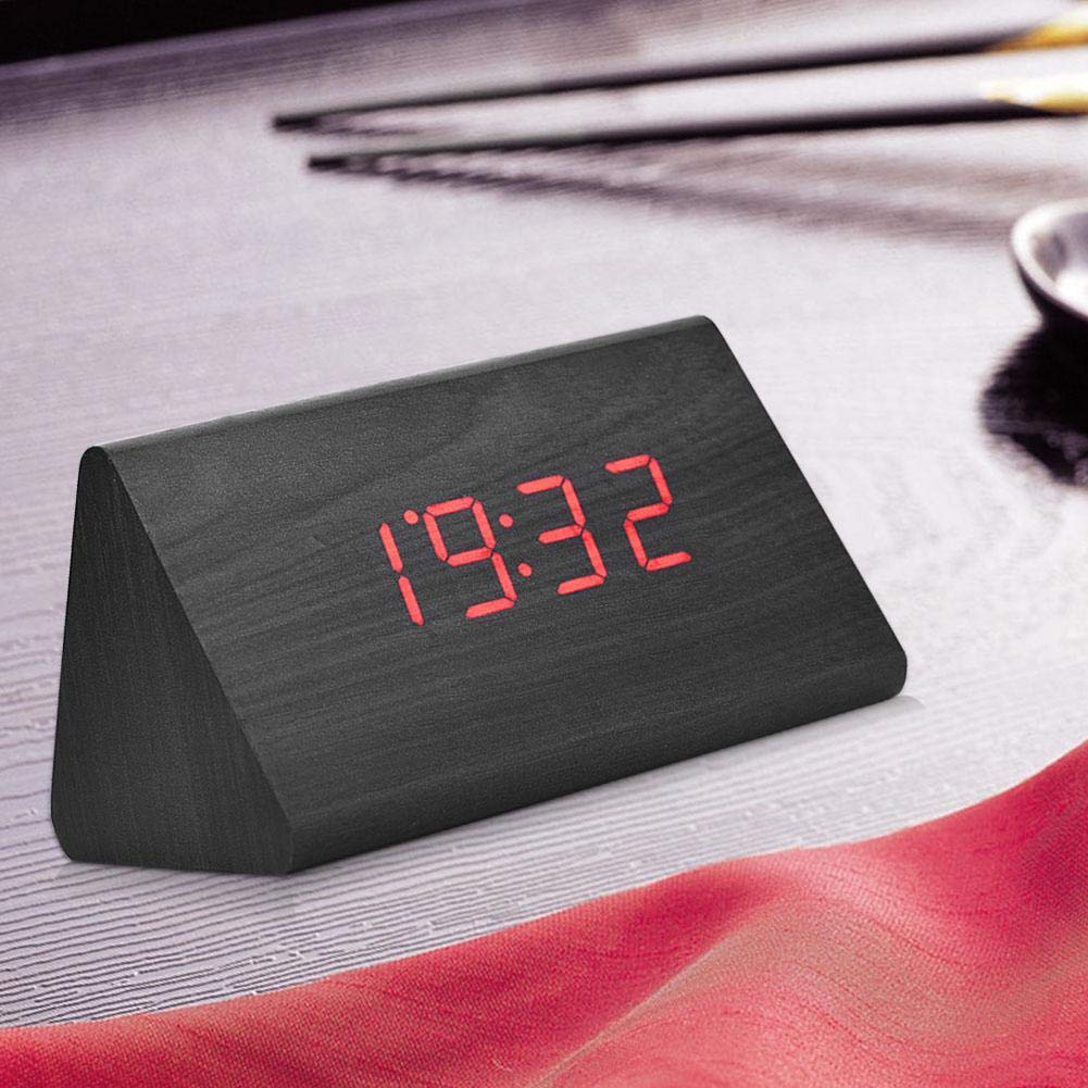 Best Digital Wooden Alarm Clock with LED Display & Voice Control - Modern Electronic Clock for Bedroom, Office, and Travel (Black)