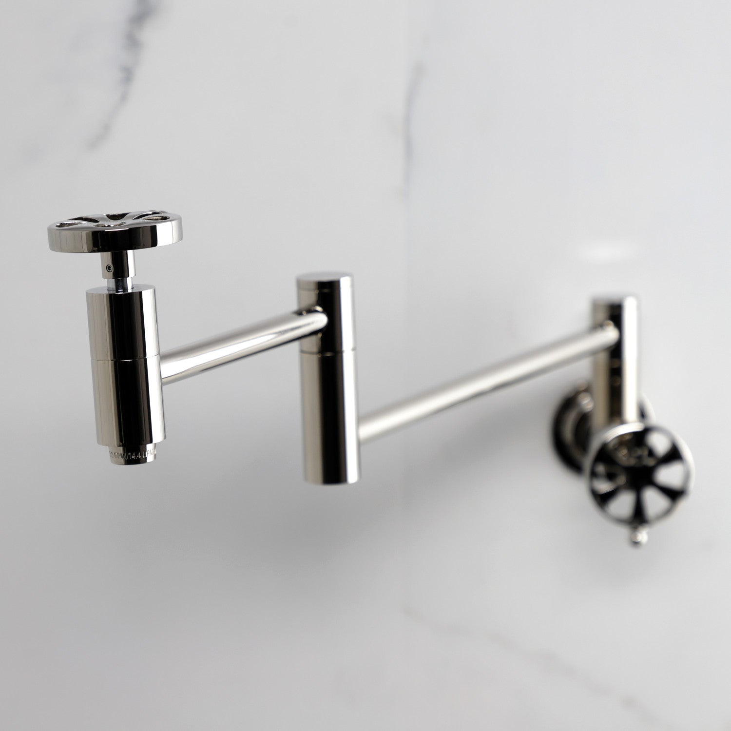 Belknap KS8106RX Two Handle Wall Mount Pot Filler Faucet in Polished Nickel - Perfect for Kitchen Sink & Stove Area, Ideal for Cooking & Filling Large Pots