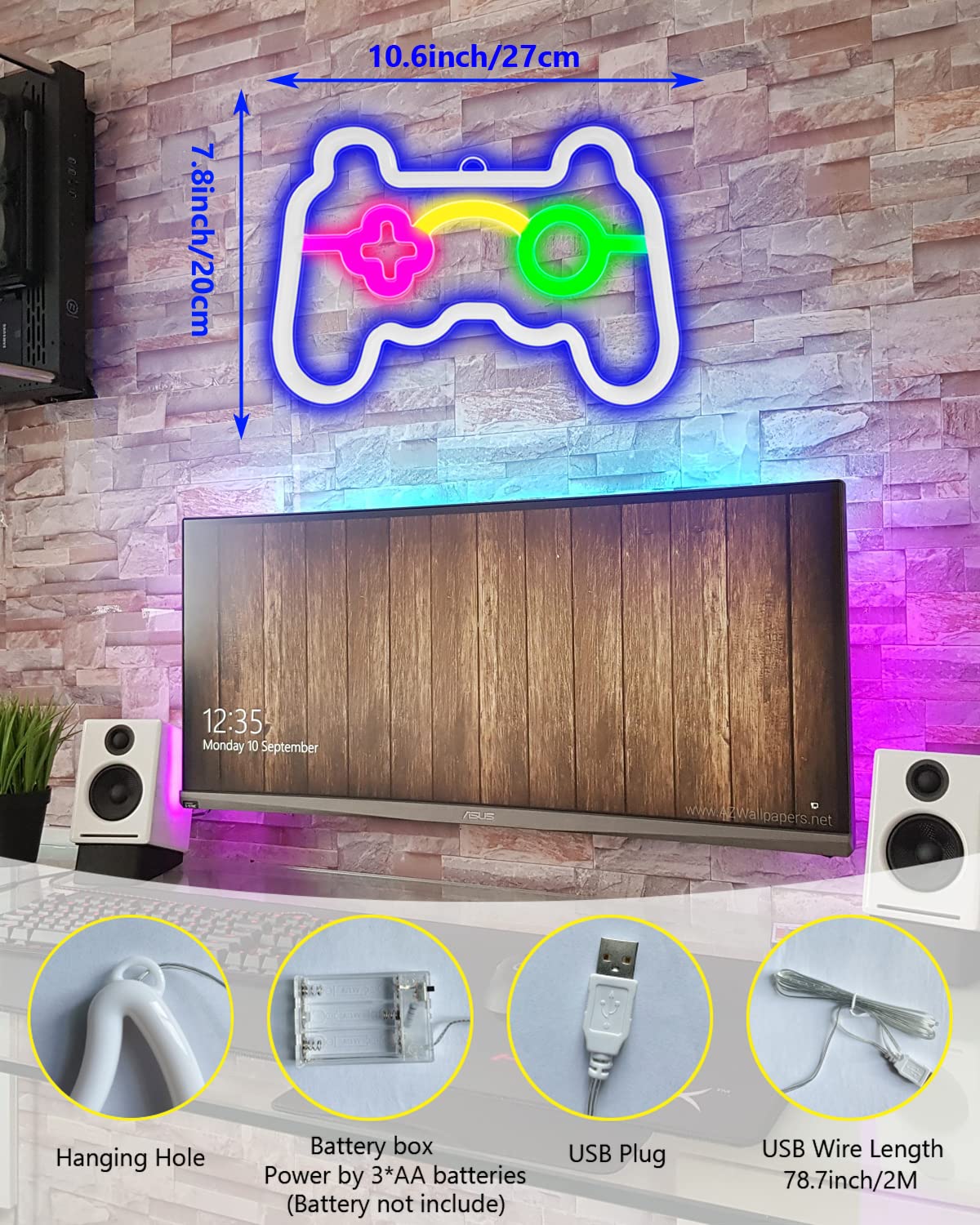 Neon Gamepad Wall Light - Gaming Room Decor for Teens | Bedroom & Game Room Lighting