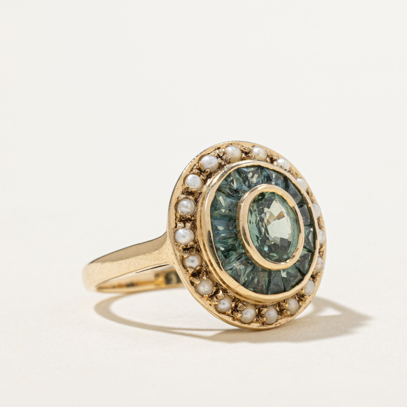 1.35ctw Green Sapphire & Seed Pearl Ring - Size 5.75 - Elegant Vintage Jewelry for Women - Perfect for Weddings, Anniversaries & Special Occasions