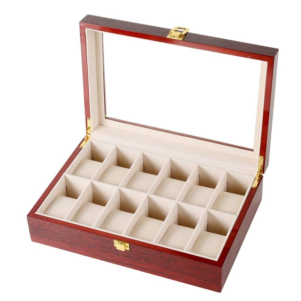 Premium Wooden Watch Box with Rust-Resistant Hardware - Elegant Piano Paint Finish, 12-Slot Watch Display Case for Men & Women - Perfect for Jewelry Storage, Watch Collection, and Gift Giving
