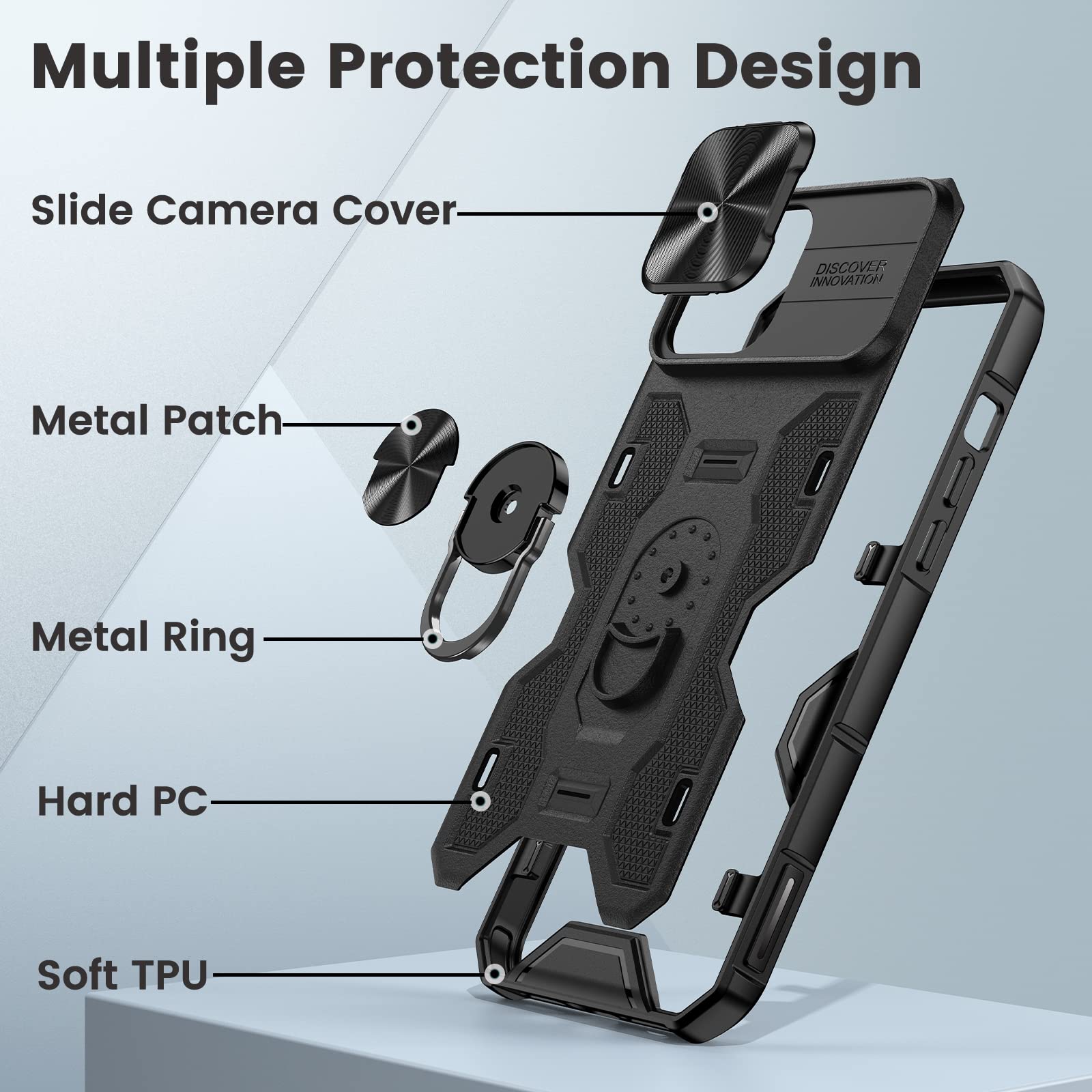 **Caka Magnetic Protective Phone Case for iPhone 13 Pro Max & 12 Pro Max - Built-in 360° Rotating Ring Kickstand, Camera Cover & Stand - Black | Perfect for Work, Travel & Everyday Use**