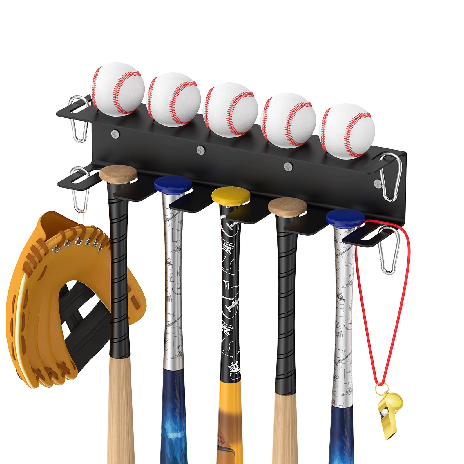 Metal Baseball Bat Wall Rack - Holds 5 Bats for Garage & Home Storage - Perfect for Sports Fans