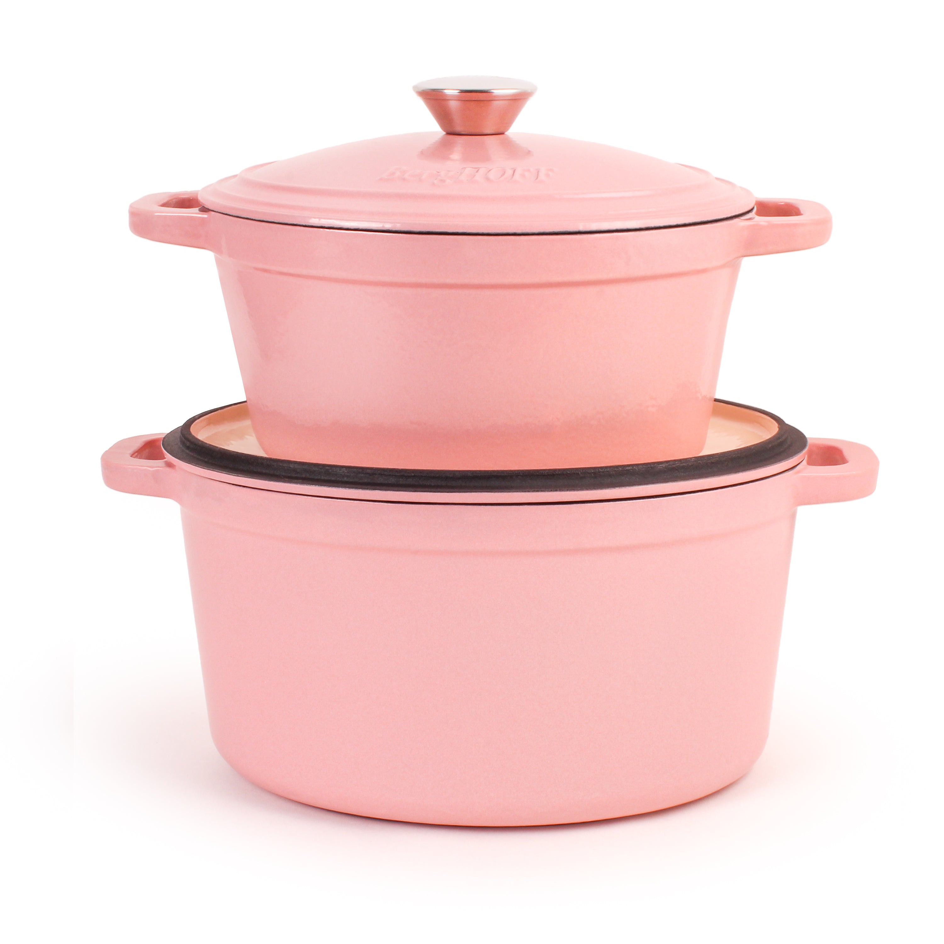 BergHOFF Neo 4-Piece Cast Iron Cookware Set - 3 Quart & 7 Quart Dutch Oven with Lid, Pink Enameled Cookware for Stovetop, Oven & Serving - Perfect for Braising, Stewing & Family Meals