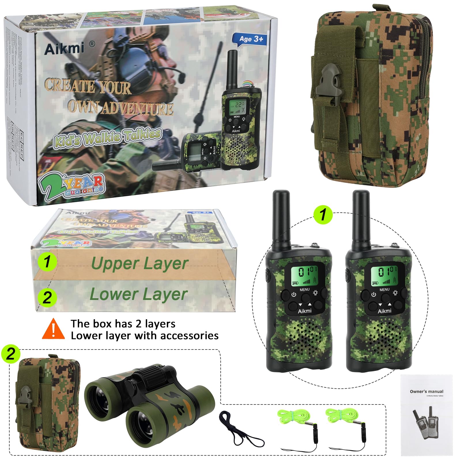 Best Kids Walkie Talkies for Boys & Girls Ages 5-10 - 22 Channel 2 Way Radios with 3 Mile Range - Perfect for Outdoor Adventures, Camping, Hunting & Birthday Gifts (Green) - Ideal for Backyard Play, Family Hikes & Emergency Communication