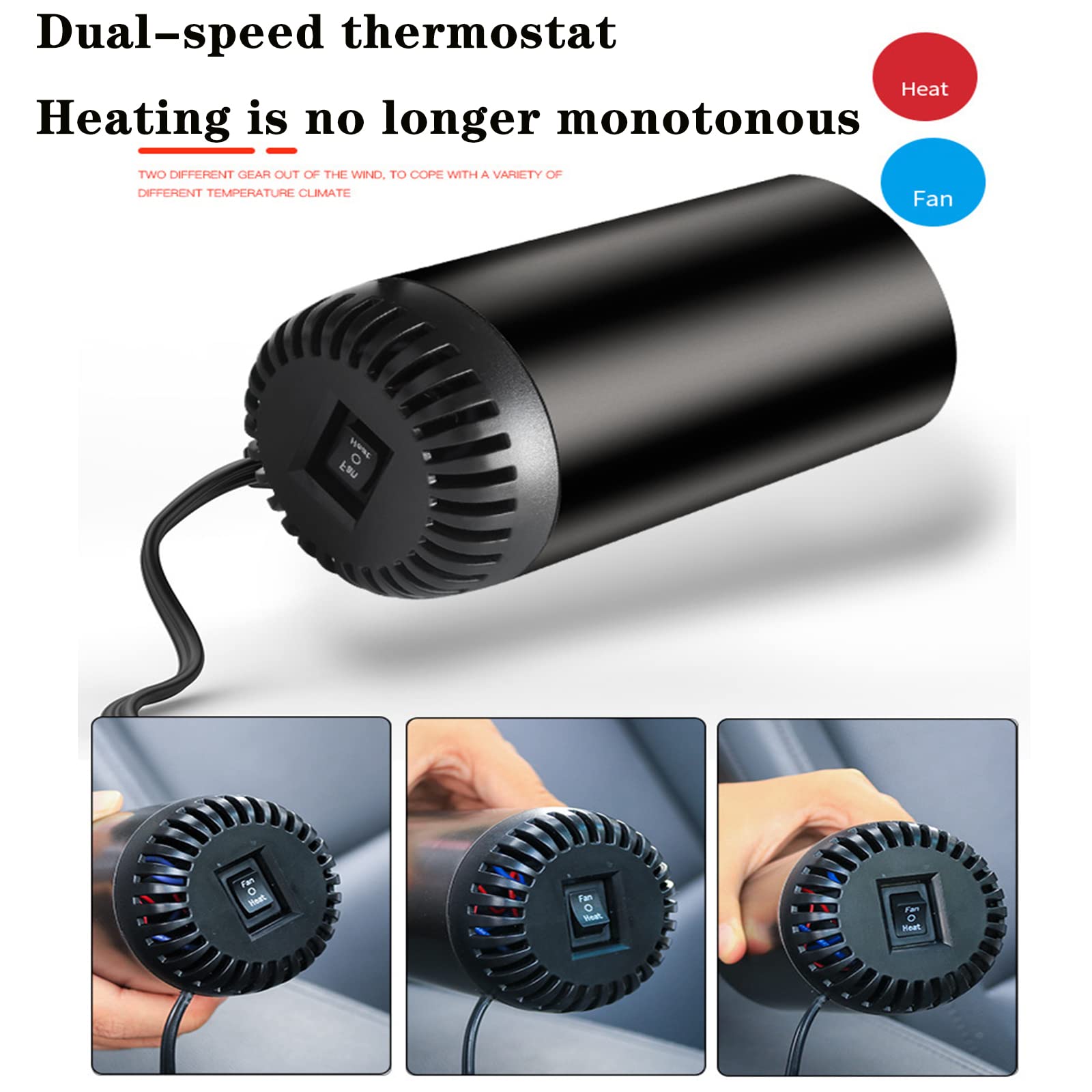 150W 12V Electric Car Fan Heater with 360° Adjustable Head - Low Noise Auto Cooling Fan for Cigarette Lighter in Cars, Trucks, Vans, SUVs, RVs & Boats - Perfect for Summer Road Trips & Hot Weather Commuting