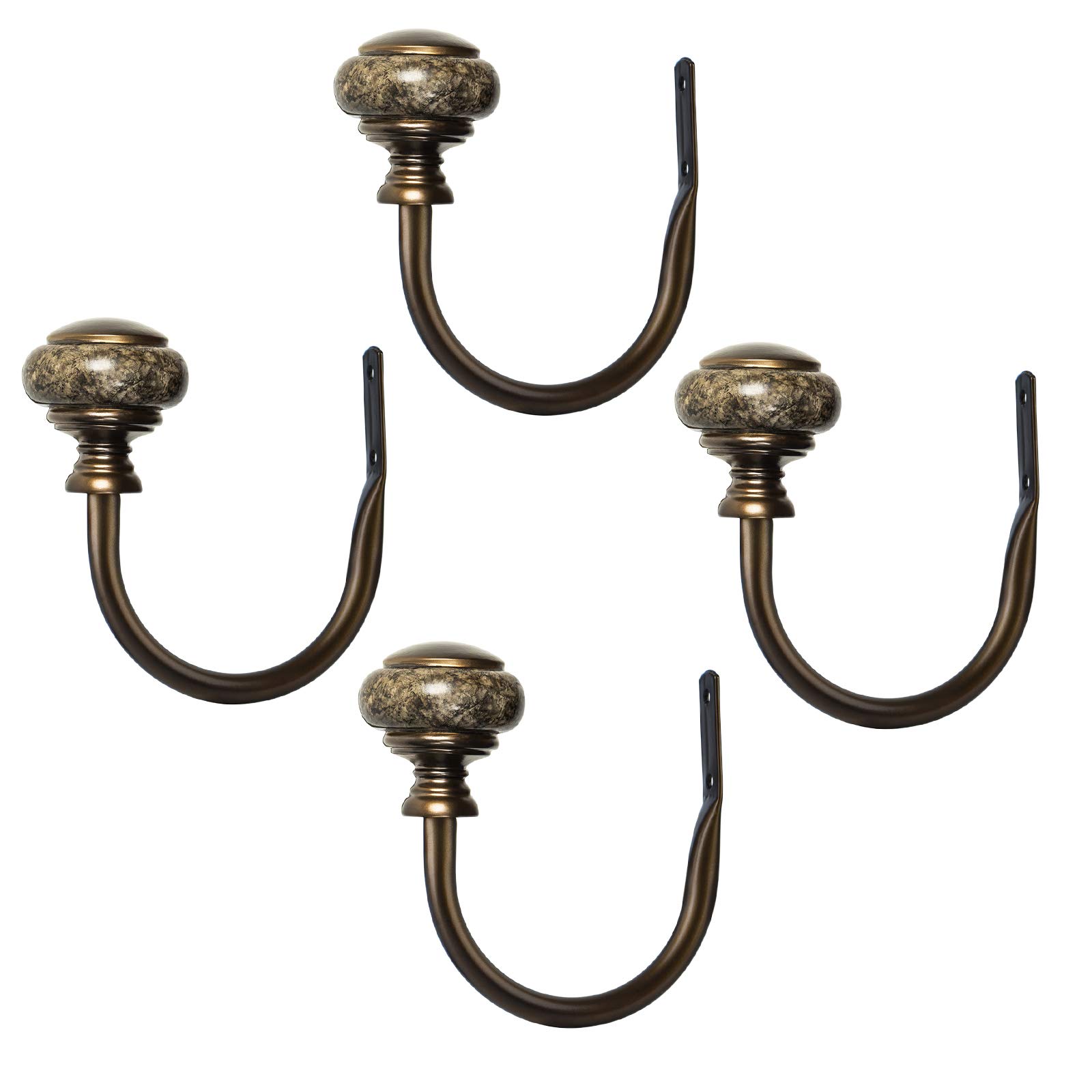 KAMANINA Decorative Curtain Holdbacks - 2 Pairs (4 Pack) Bronze Marbled Finials for Window Drapes | Elegant Home Decor for Living Room, Bedroom & Office