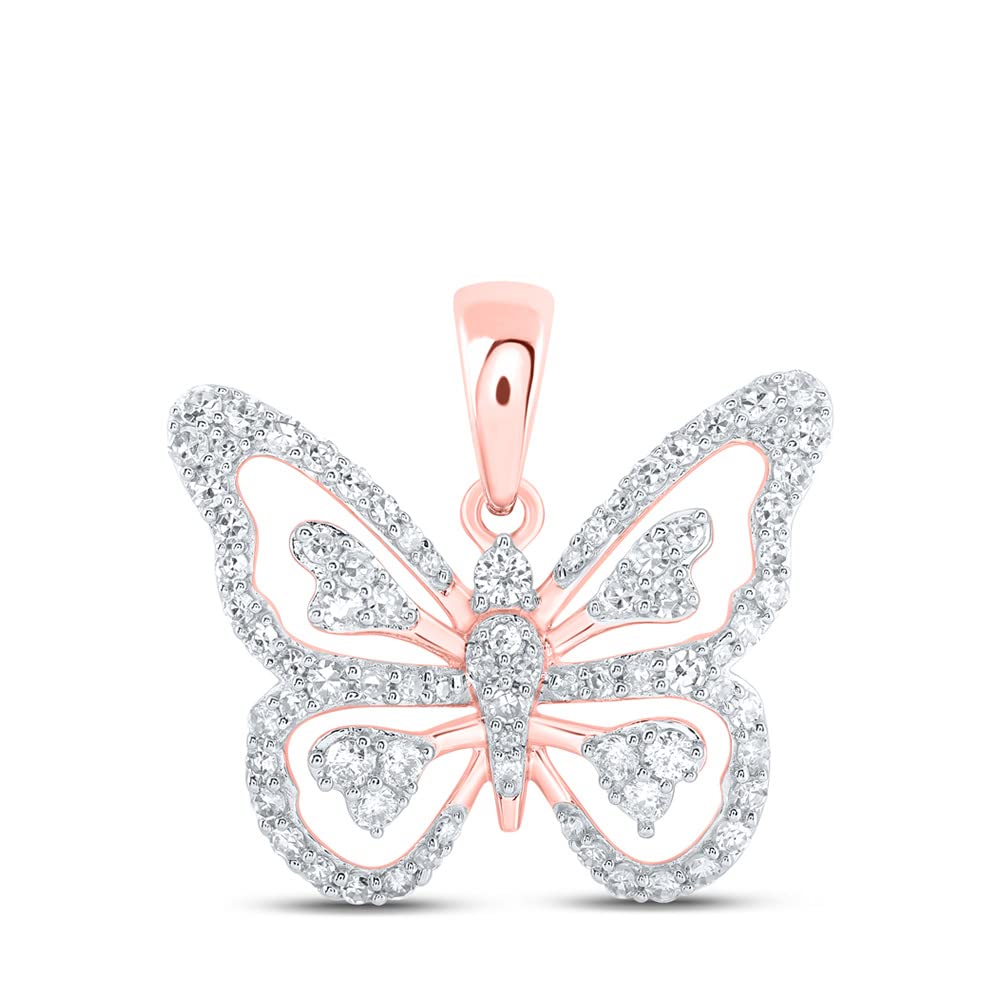 10kt Rose Gold Diamond Butterfly Pendant - 3/8 Cttw for Women | Elegant Gift for Her