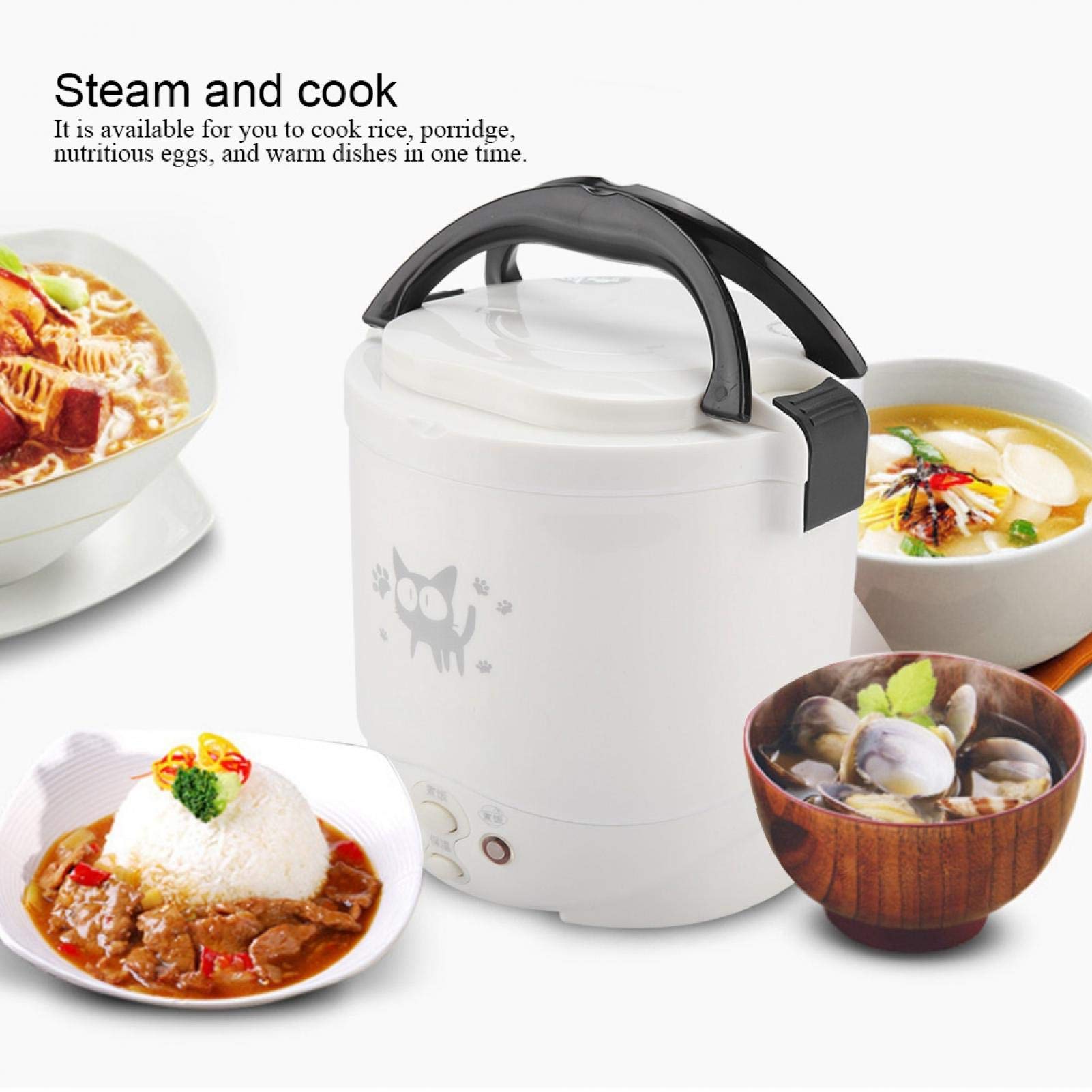Joyzan Mini Rice Cooker 1L - Portable 12V Electric Lunch Box for Car & Travel, Non-Stick Auto Cooking & Keep Warm - Perfect for Camping, Noodles, Soup & Vegetables