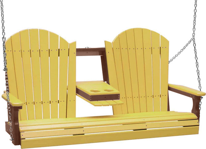 LuxCraft 5ft Yellow Adirondack Porch Swing - Recycled Plastic Outdoor Furniture with Cup Holder | Perfect for Patio, Garden, Backyard Relaxation