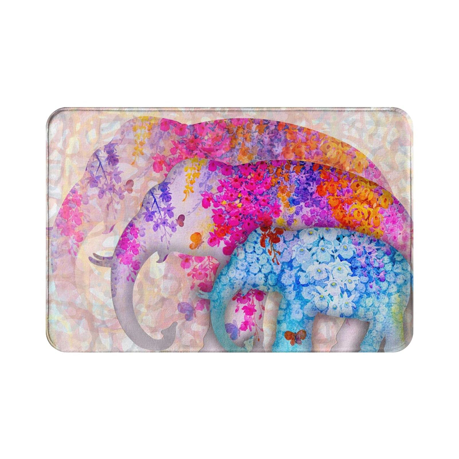 Soft Plush Non-Slip Absorbent Elephant Flower Bath Mat - Washable Bathroom Rug for Shower, Kitchen Sink & Floor Decor - Perfect for Modern Homes, Spa Bathrooms & Cozy Nursery Decor