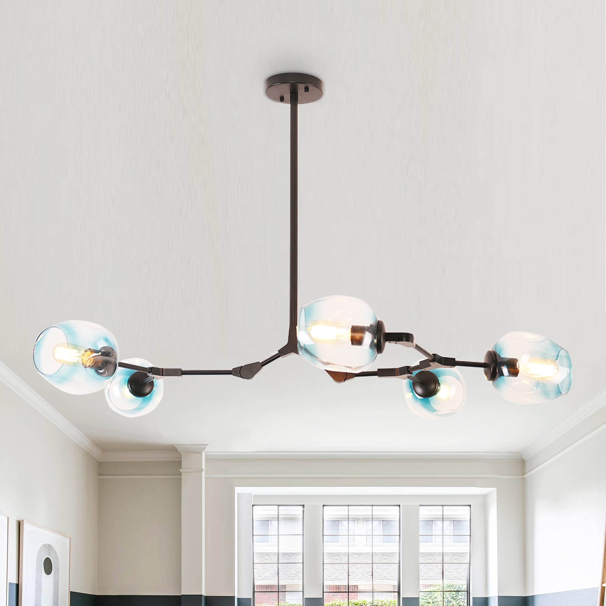 Modern 5-Head Sputnik Chandelier - Molecular Globe Pendant Light with Gradient Blue Lampshade for Kitchen, Living Room, Bedroom & Bar | Stylish Ceiling Lighting Fixture for Dining Areas, Entryways and Modern Interiors