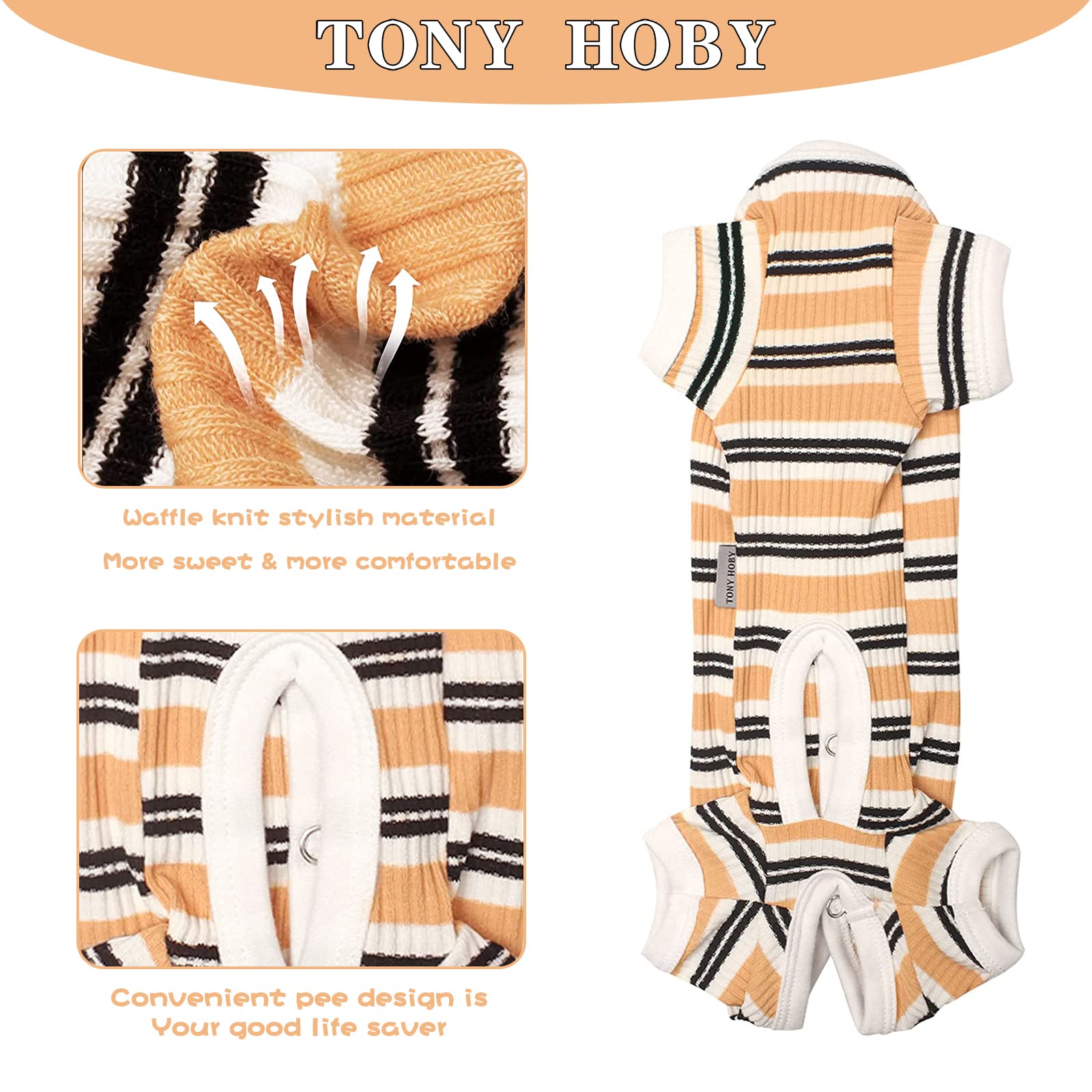TONY HOBY Dog Pajamas for Small & Medium Dogs - 4-Legged Striped Jumpsuit Pajama Set (Brown, XL, Boy) | Cozy Sleepwear for Indoor Comfort & Cute Pet Photos
