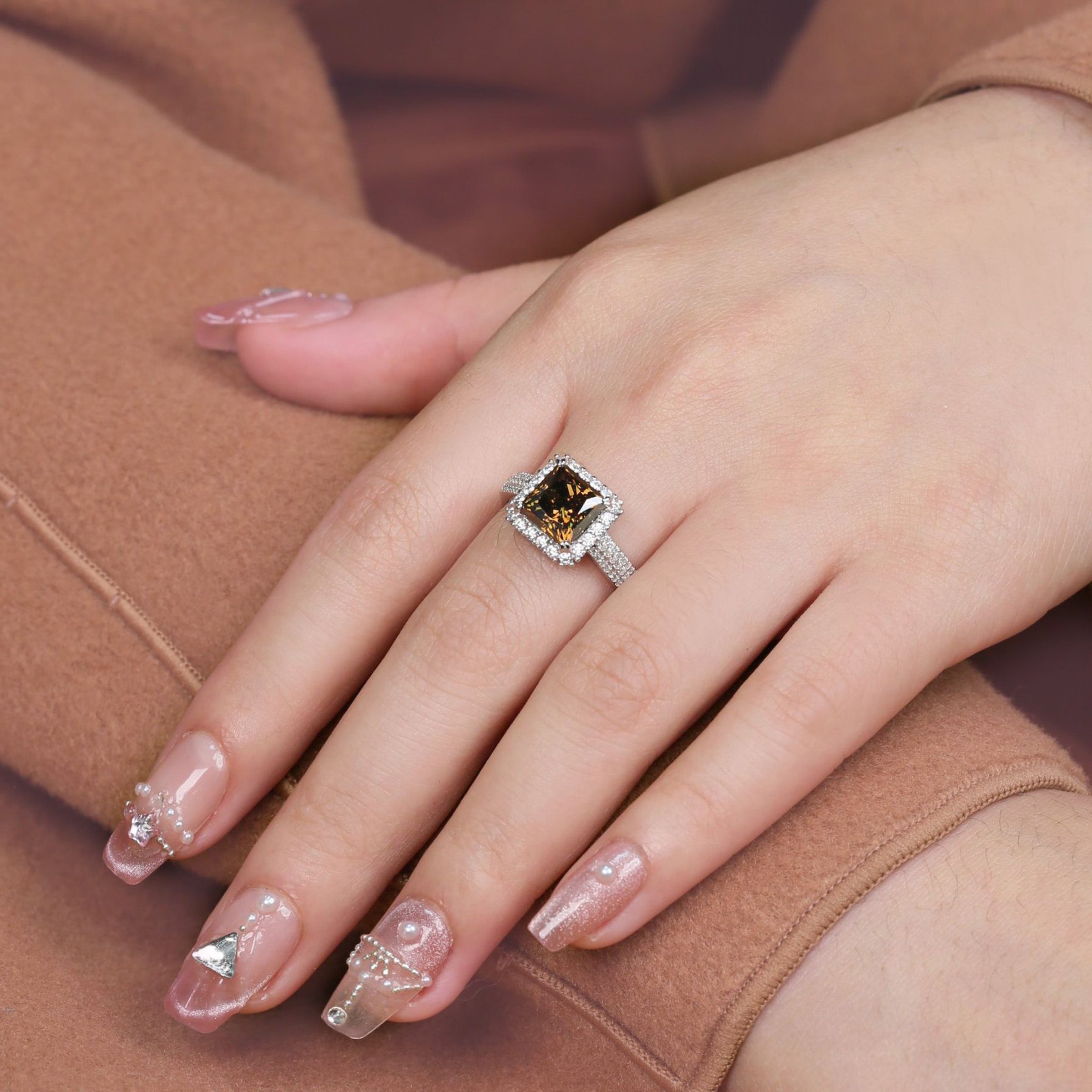 Princess Cut Moissanite Ring in Amber Dusk - Elegant Ashes Jewelry for Women | Perfect for Weddings, Anniversaries & Special Occasions