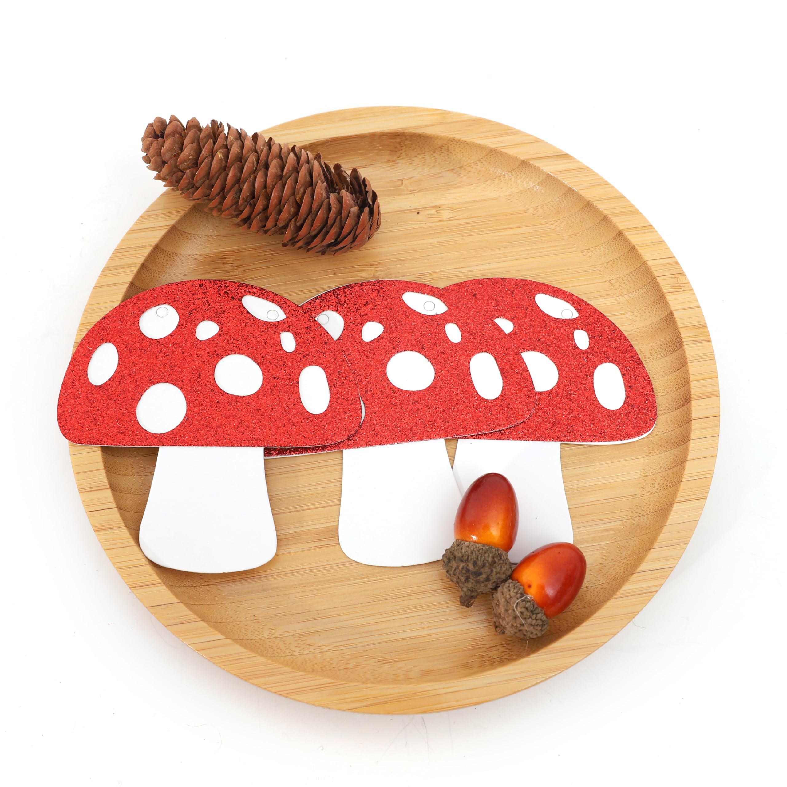 Red Glitter Mushroom Garland - Woodland Party Decorations, Fairy Birthday Banner, Mushroom Theme Party Supplies for Forest Themed Events, Baby Showers & Boho Home Decor