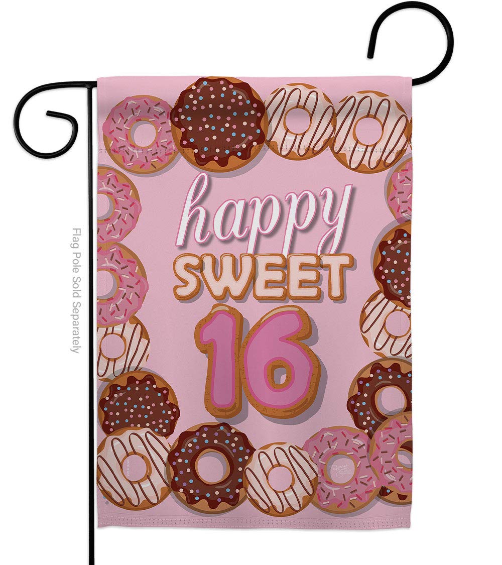 Sweet 16 Garden Flag - Double-Sided Teen Gift for Parties & Yard Decor