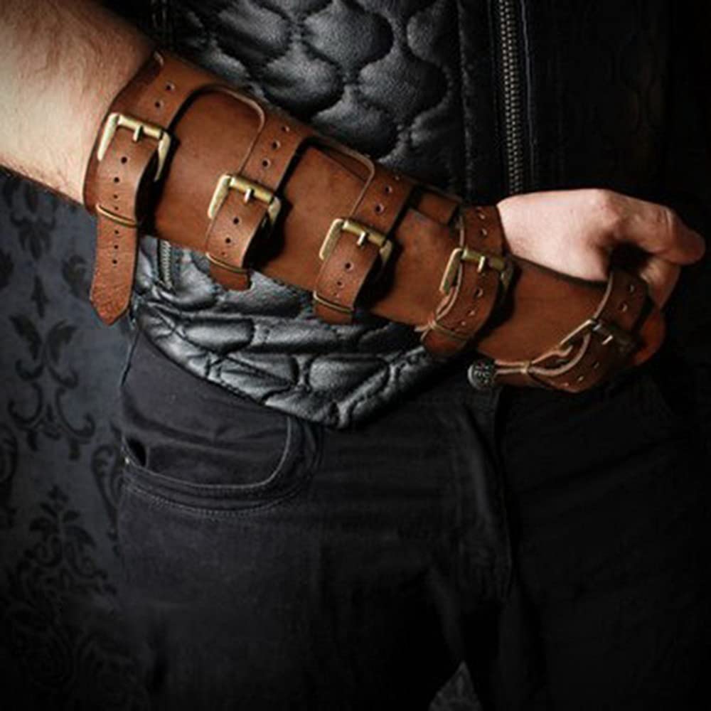 Medieval Gauntlet Wristband - Punk Gothic Faux Leather Armor Bracer with Buckles for Cosplay, LARP & Renaissance Fairs | Costume Accessory for Halloween & Historical Reenactments