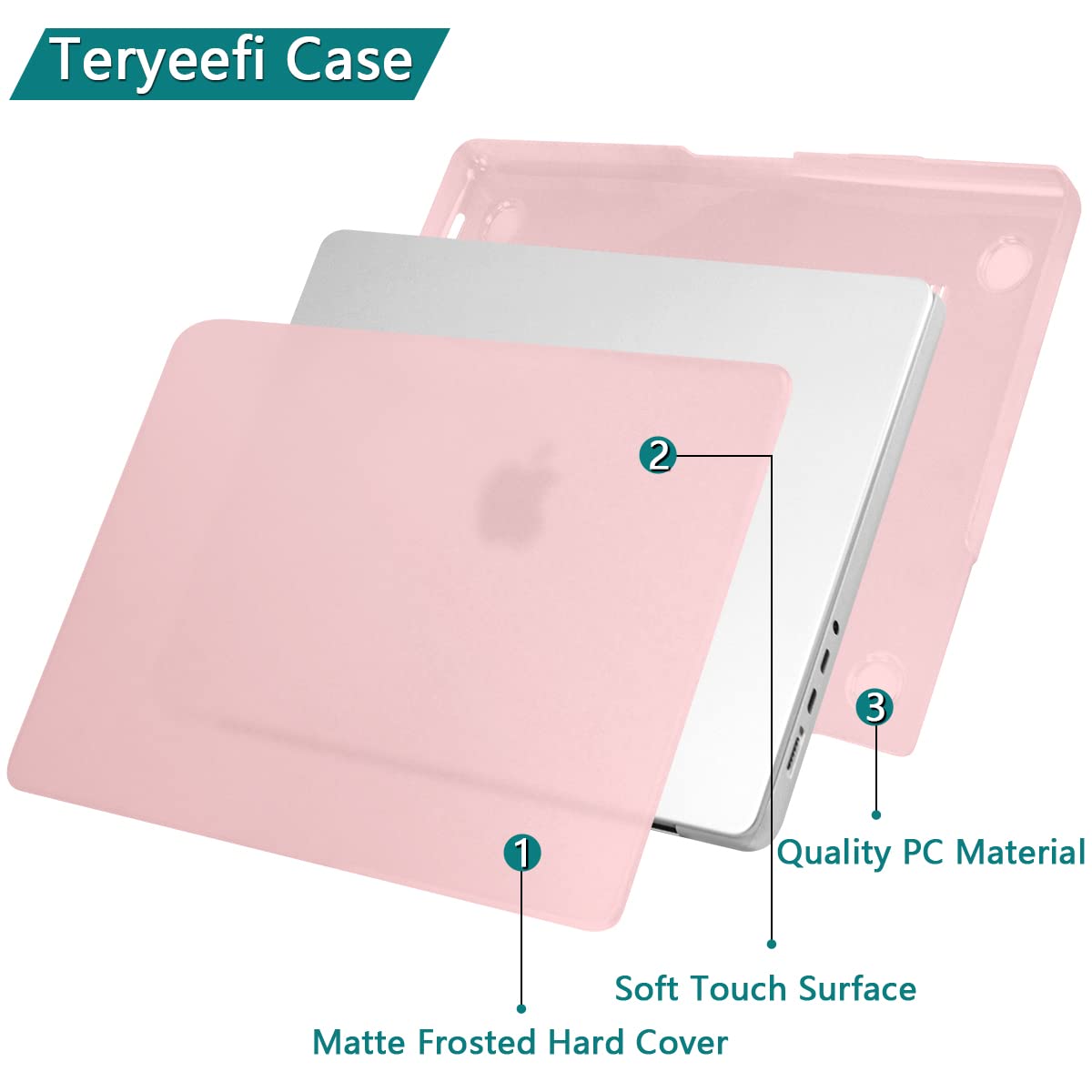 Teryeefi Hard Shell Case for MacBook Pro 14 Inch (2021-2024 Models A2918/A2992/A2779/A2442) - Protective Cover with Keyboard Skin & OTG Adapter - Compatible with M1/M2/M3 MacBook Pro 14.2