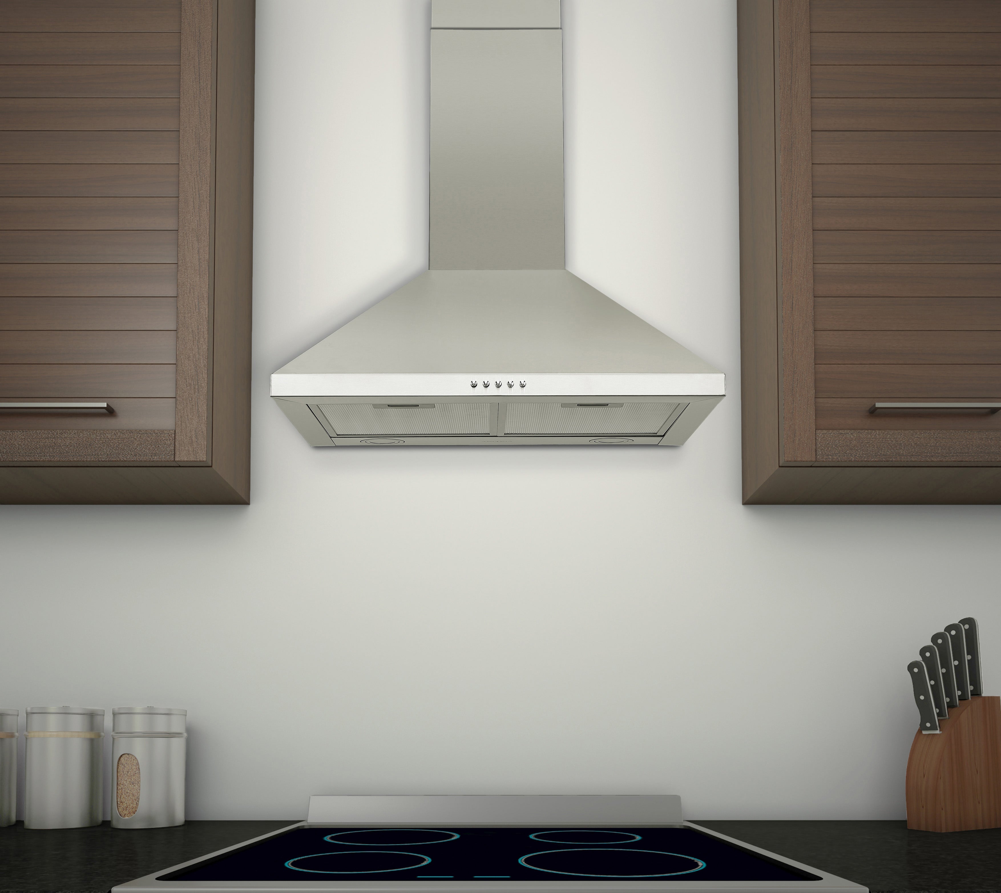 24 Inch Stainless Steel Convertible Wall Mount Pyramid Range Hood - Powerful Kitchen Ventilation for Gas Stoves, Cooking, and Smoke Removal