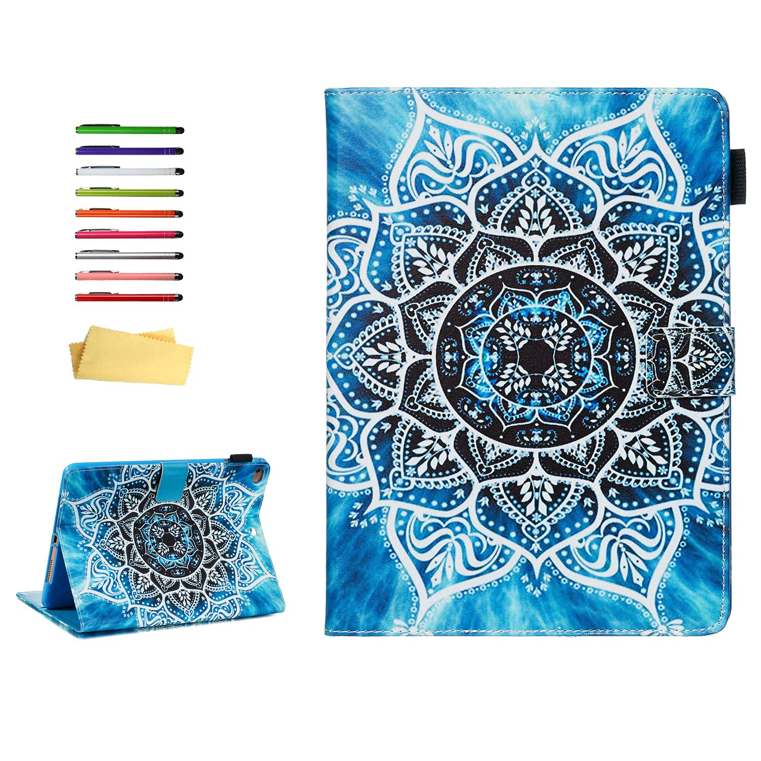 Premium PU Leather Smart Case for iPad 9.7 Inch (2018/2017) - Compatible with iPad 6th/5th Gen & Air 1st/2nd Gen - Auto Sleep/Wake Function - Blue Underwater Mandala Design - Perfect for Work, Travel, and Home Use