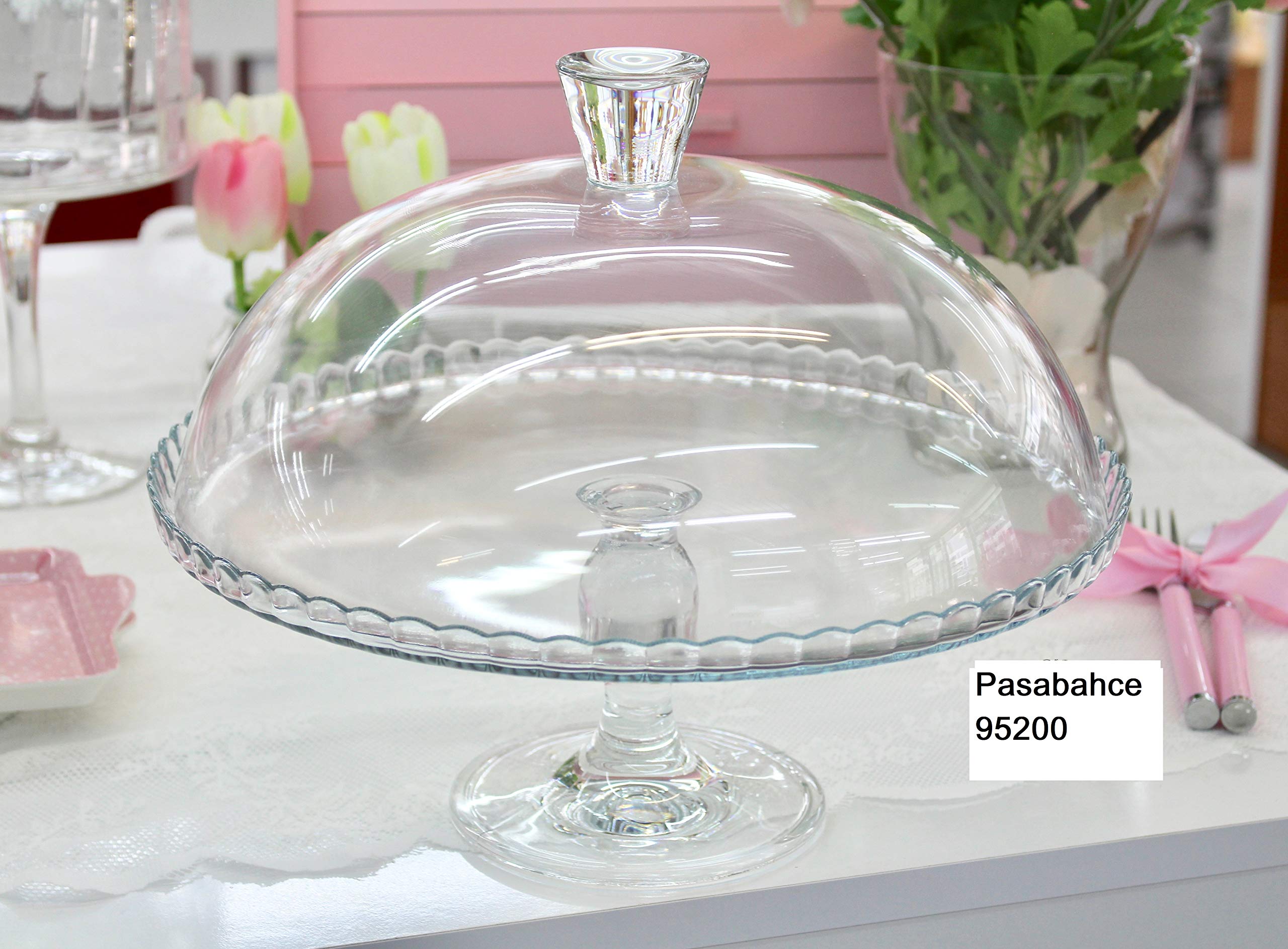 Glass Cake Plate with Dome Lid - 12 Inch Footed Dessert Stand for Cupcakes, Cookies, Pastries - Elegant Serving Platter with Stem for Parties, Weddings, Tea Time & Home Decor